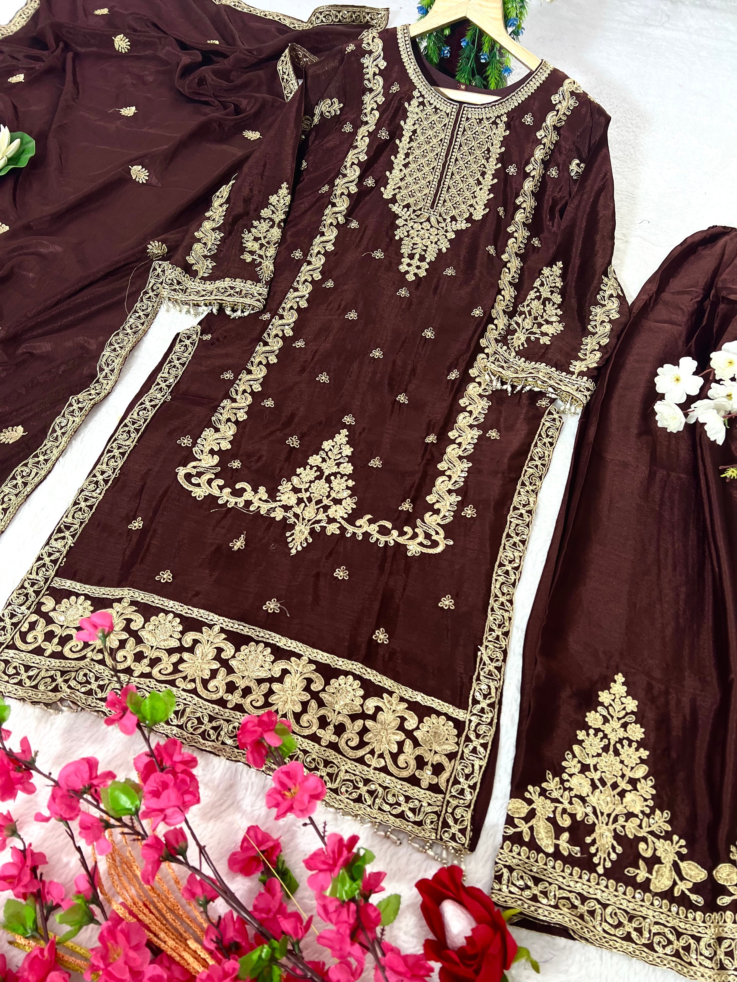 पार्टी वियर डिज़ाइनर टॉप-बॉटम और खूबसूरत दुपट्टा