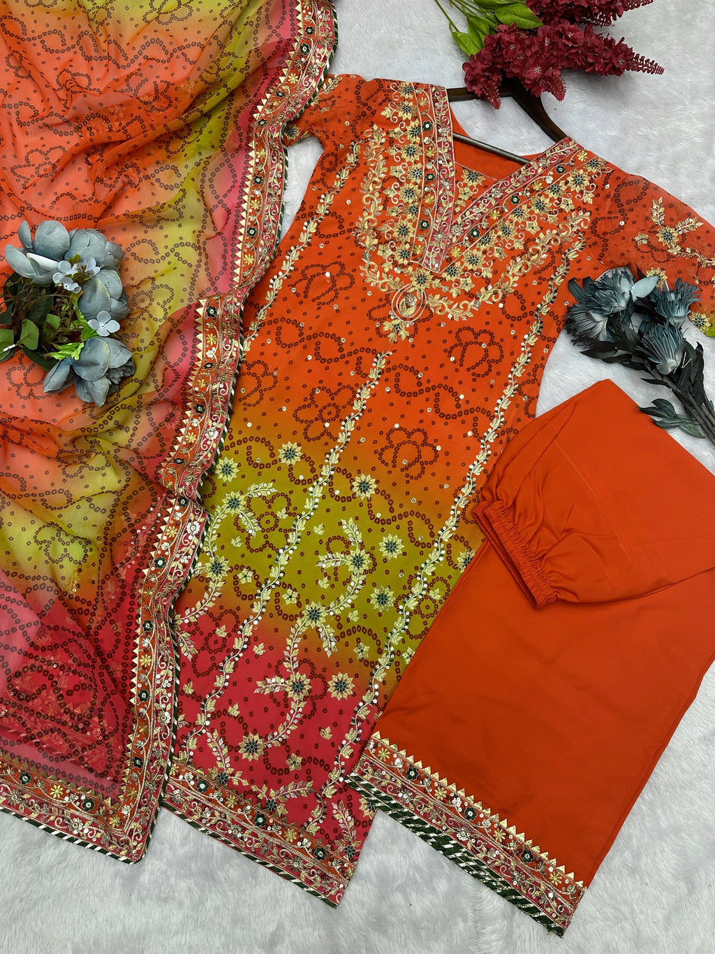 Beautiful Top - Plazzo & Dupatta With Fancy Digital Print And Embroidery Work