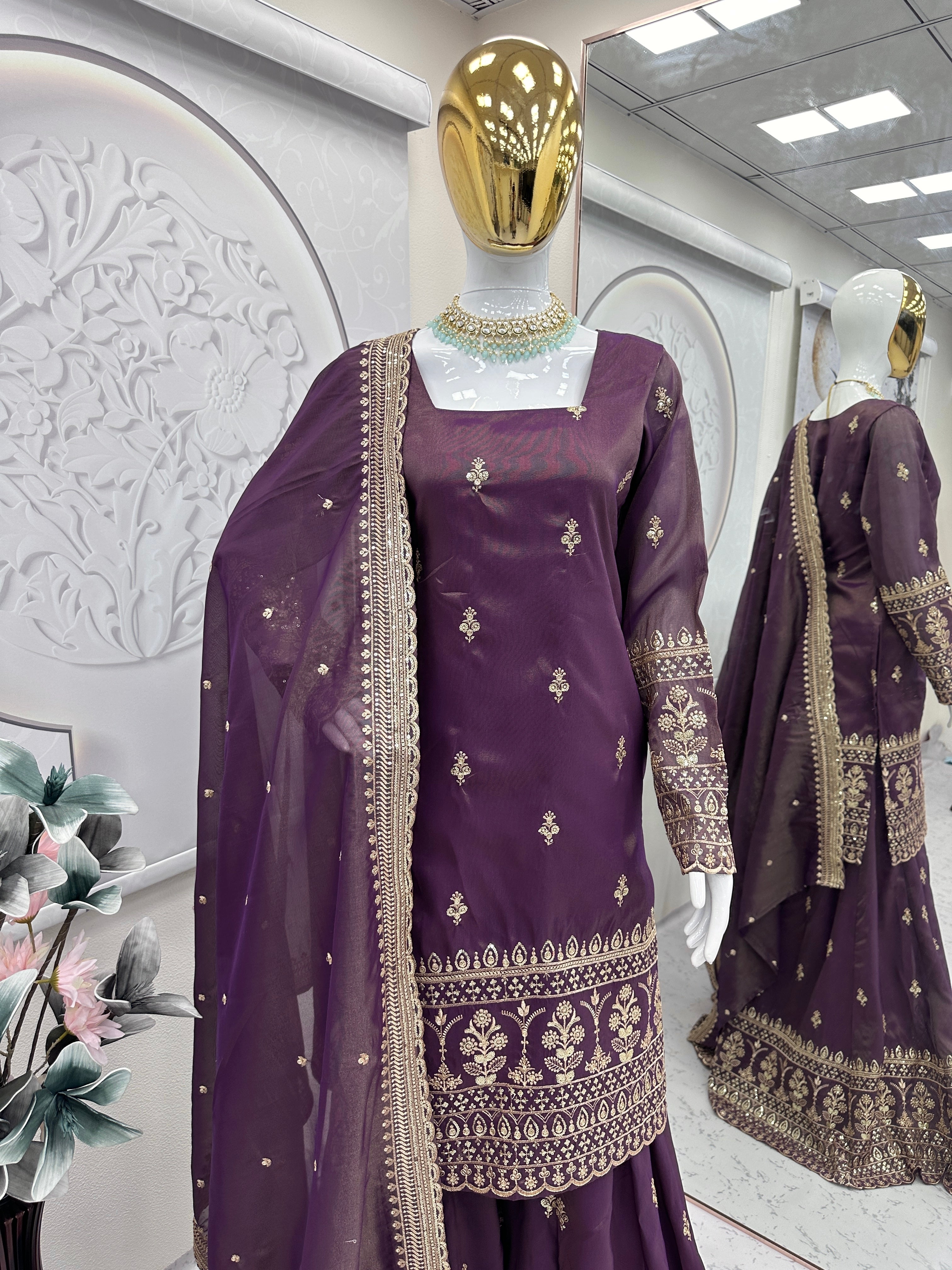 डिज़ाइनर पार्टी वियर टॉप-बॉटम और खूबसूरत दुपट्टा