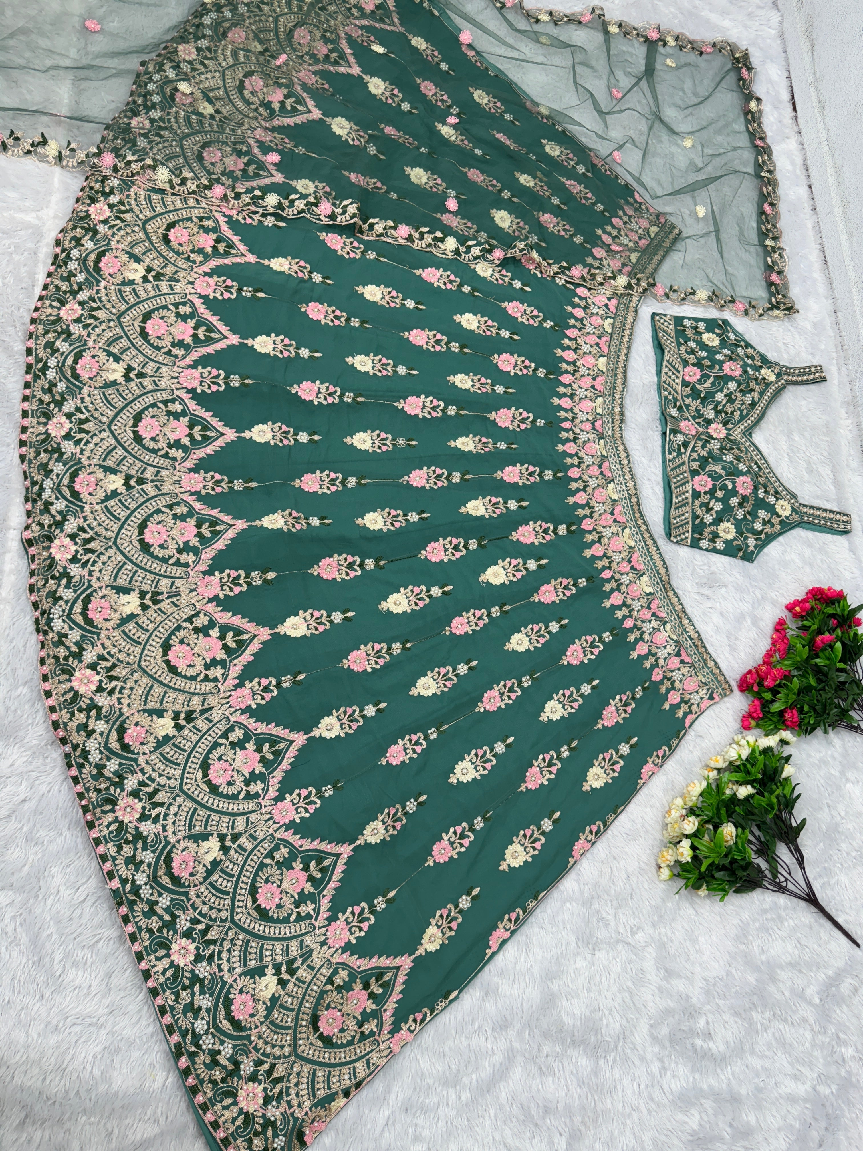 Beautiful Party Wear Lehenga Choli With Moti Hand Work