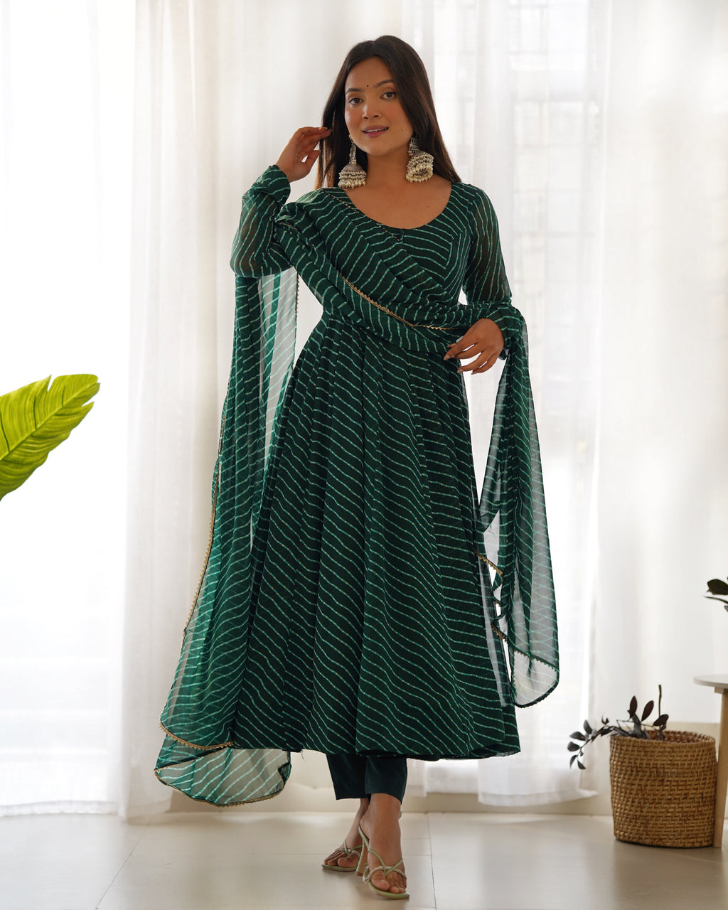 Party Wear Beautiful Gown Pent And Dupatta With Laheriya Print