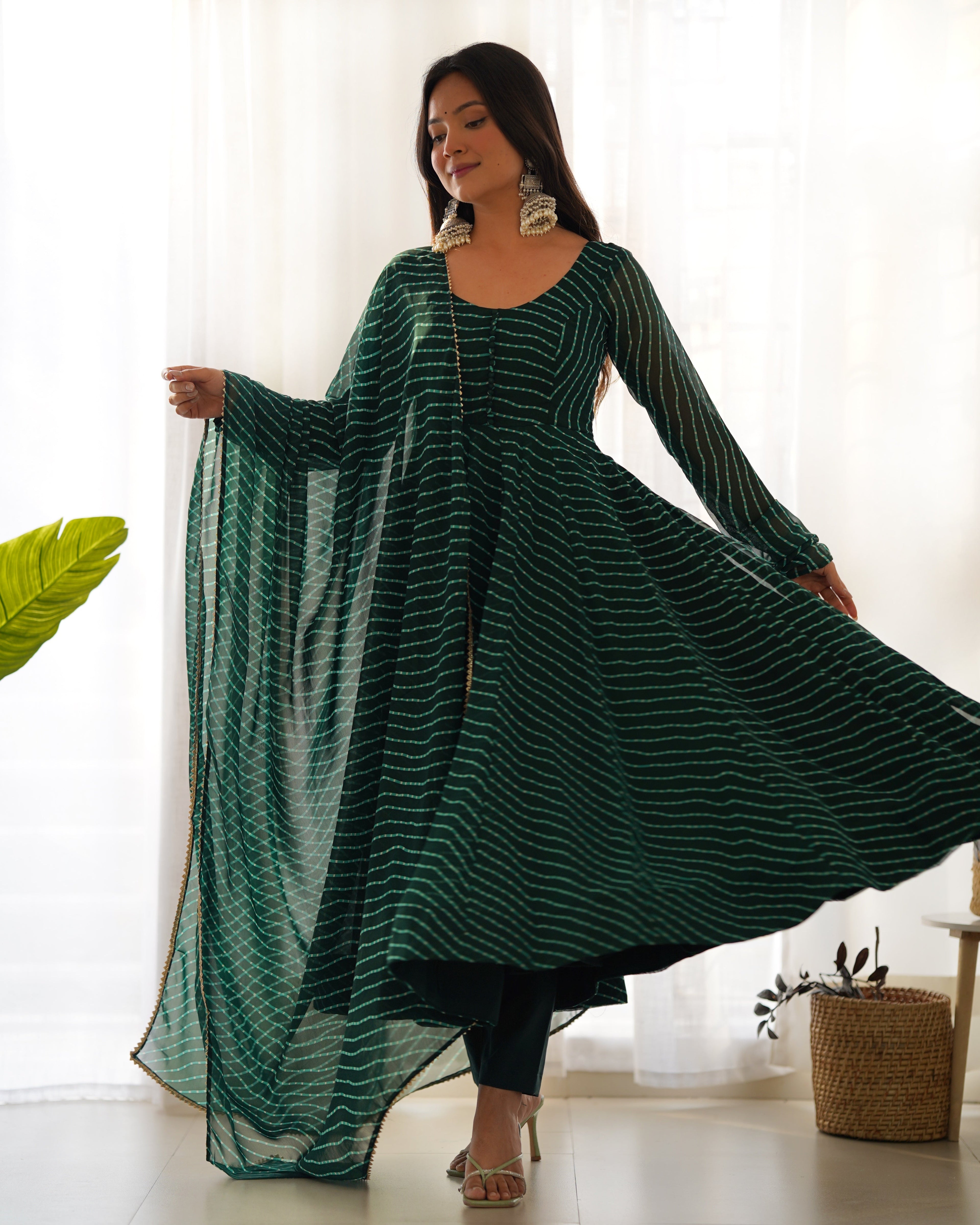 Party Wear Beautiful Gown Pent And Dupatta With Laheriya Print
