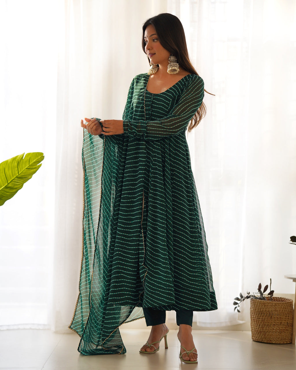 Party Wear Beautiful Gown Pent And Dupatta With Laheriya Print