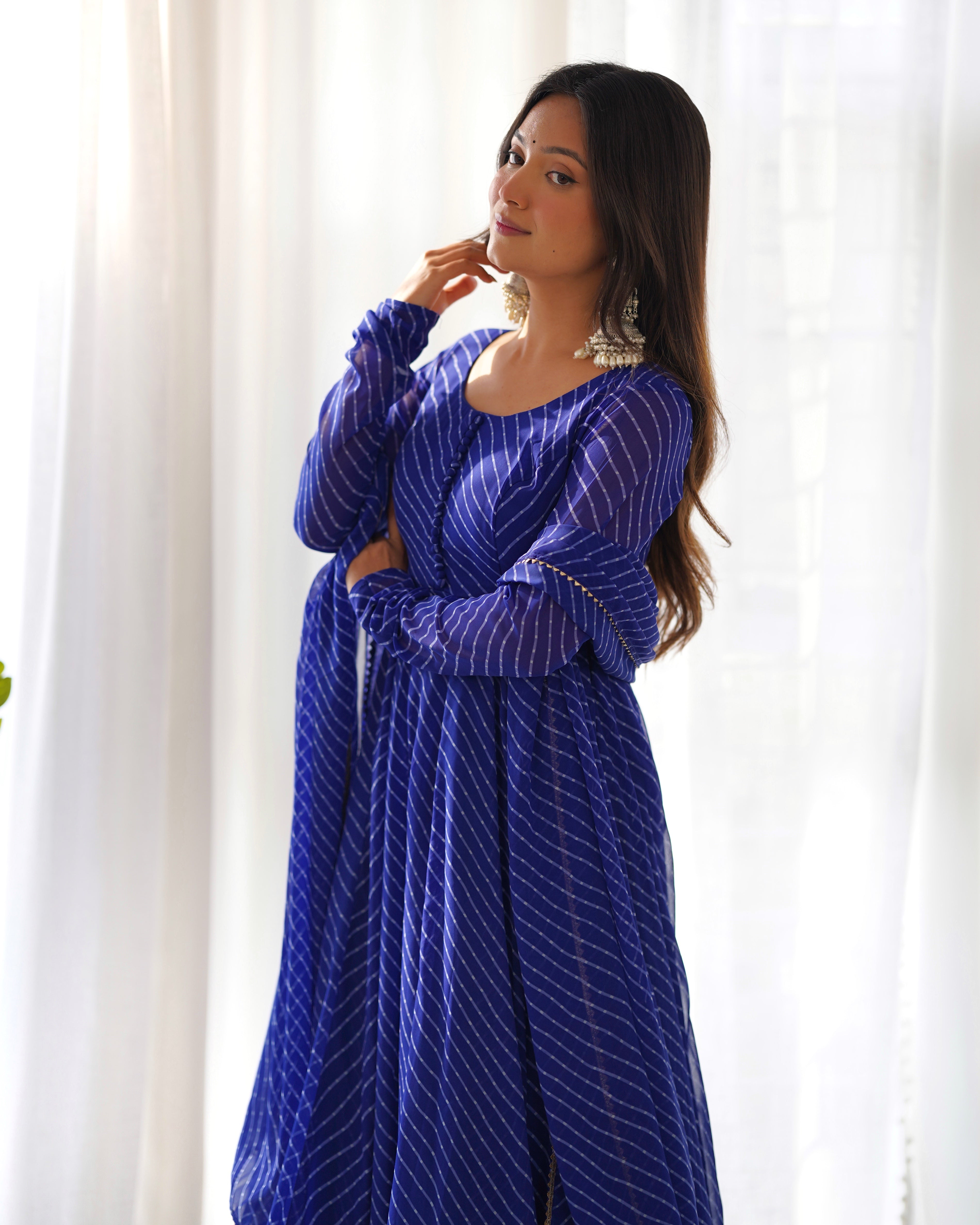 Party Wear Beautiful Gown Pent And Dupatta With Laheriya Print