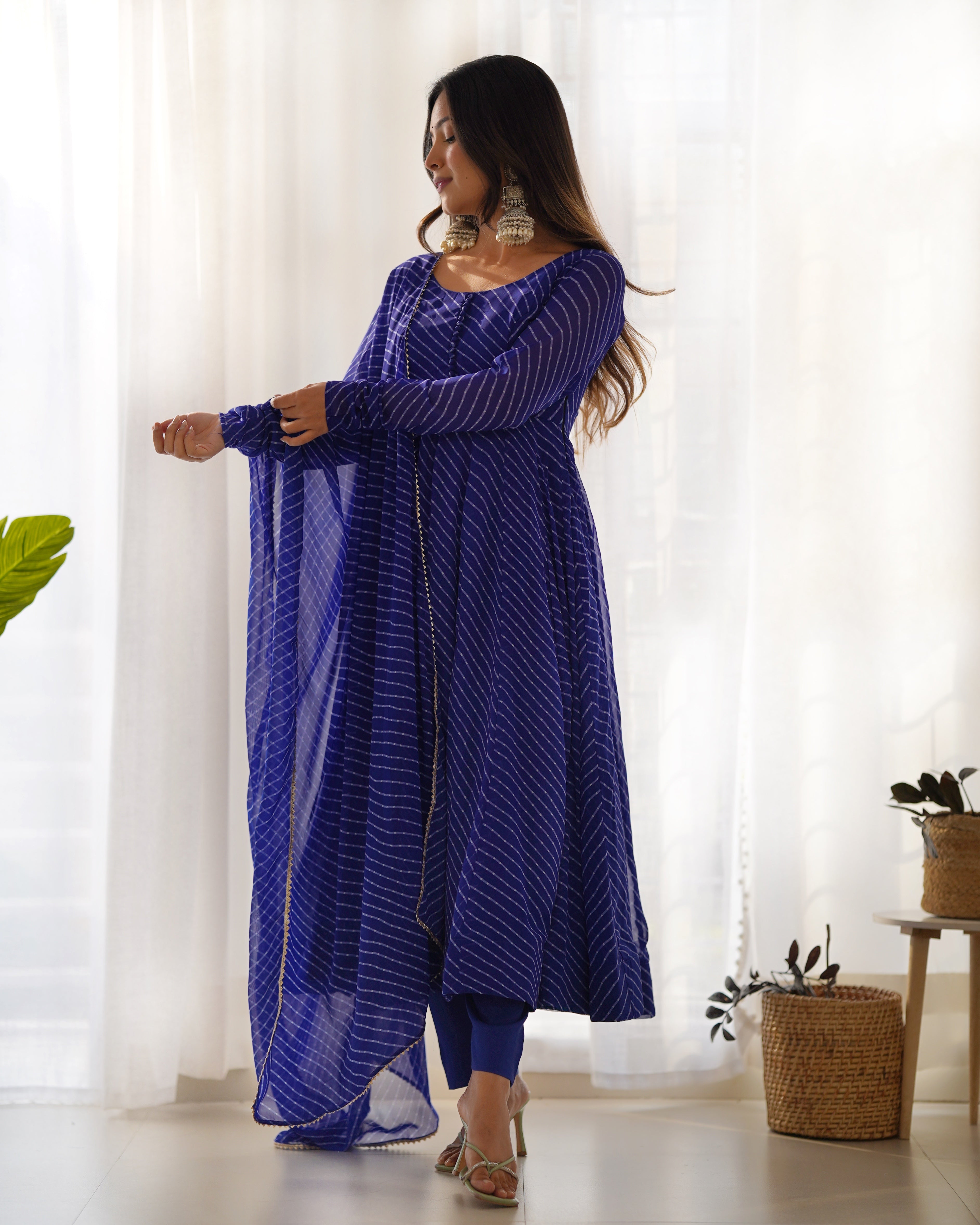 Party Wear Beautiful Gown Pent And Dupatta With Laheriya Print