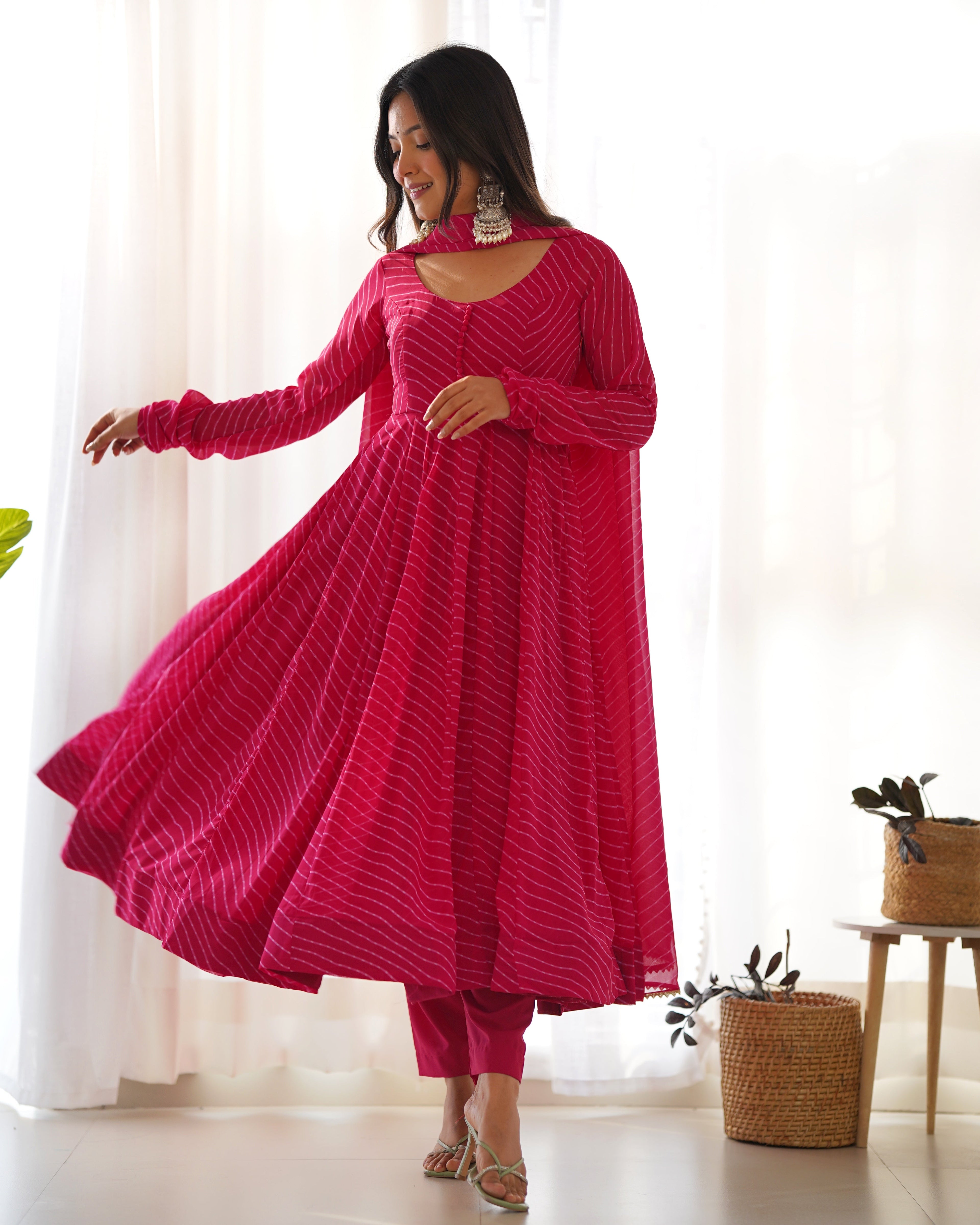 Party Wear Beautiful Gown Pent And Dupatta With Laheriya Print