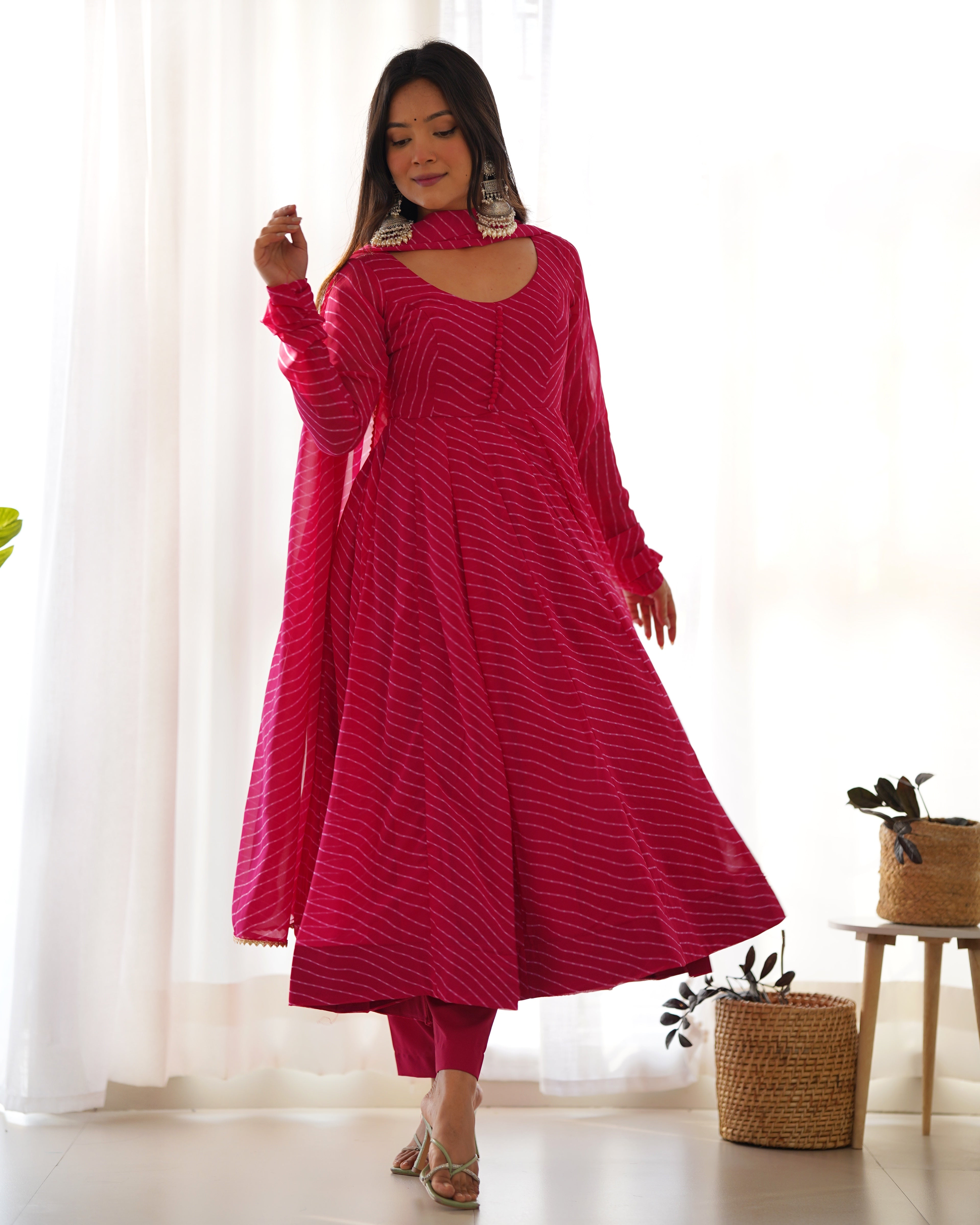 Party Wear Beautiful Gown Pent And Dupatta With Laheriya Print