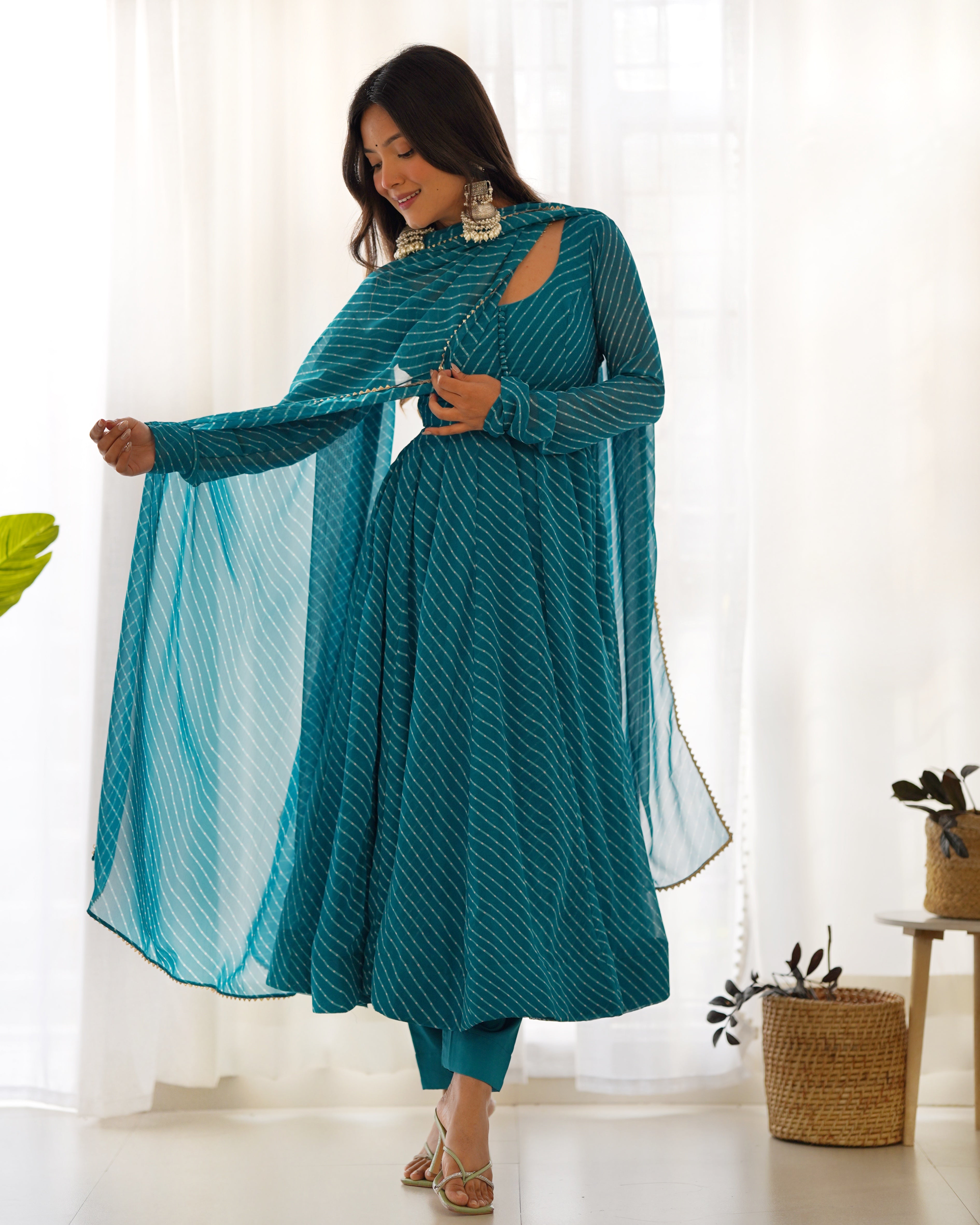 Party Wear Beautiful Gown Pent And Dupatta With Laheriya Print