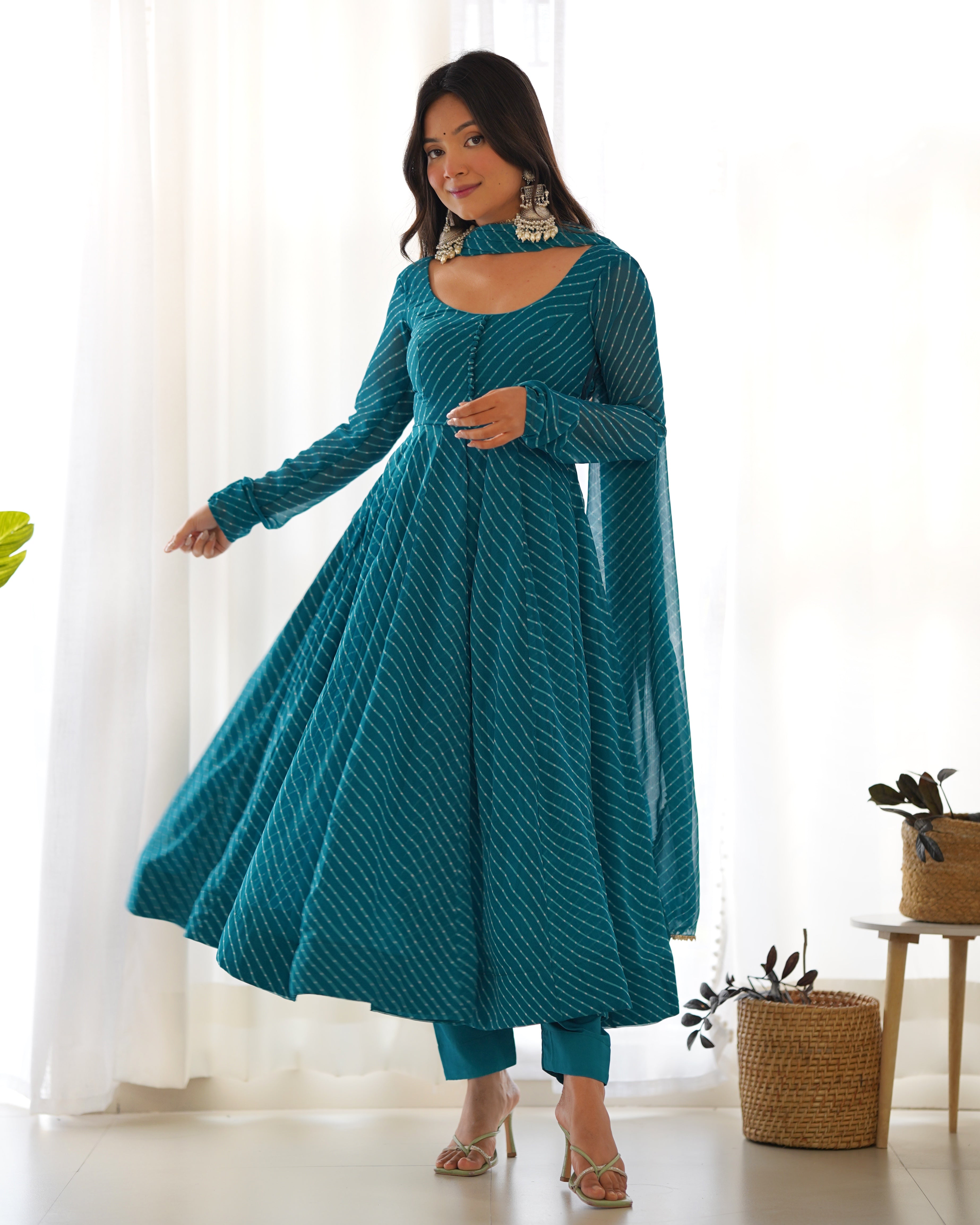 Party Wear Beautiful Gown Pent And Dupatta With Laheriya Print