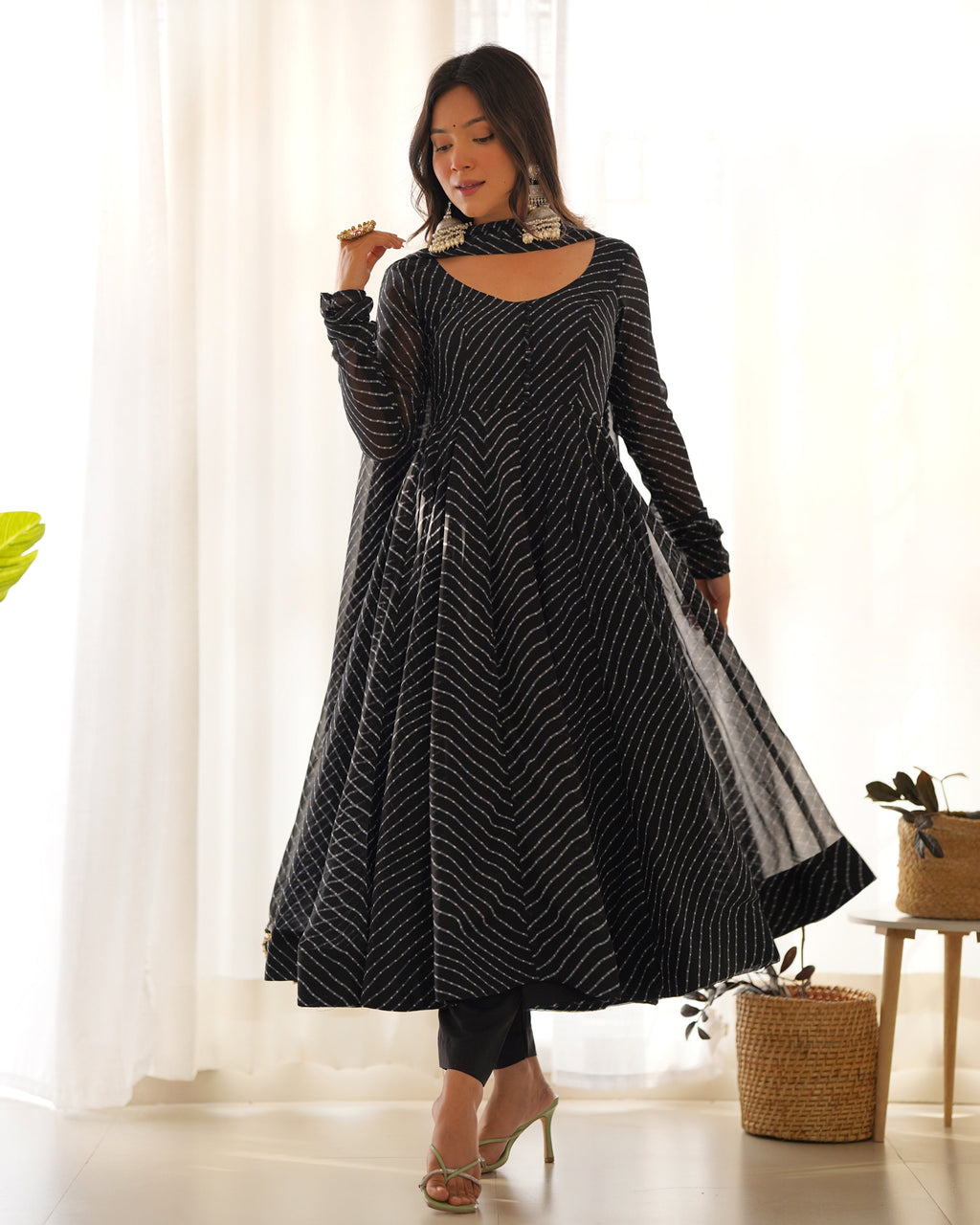 Party Wear Beautiful Gown Pent And Dupatta With Laheriya Print
