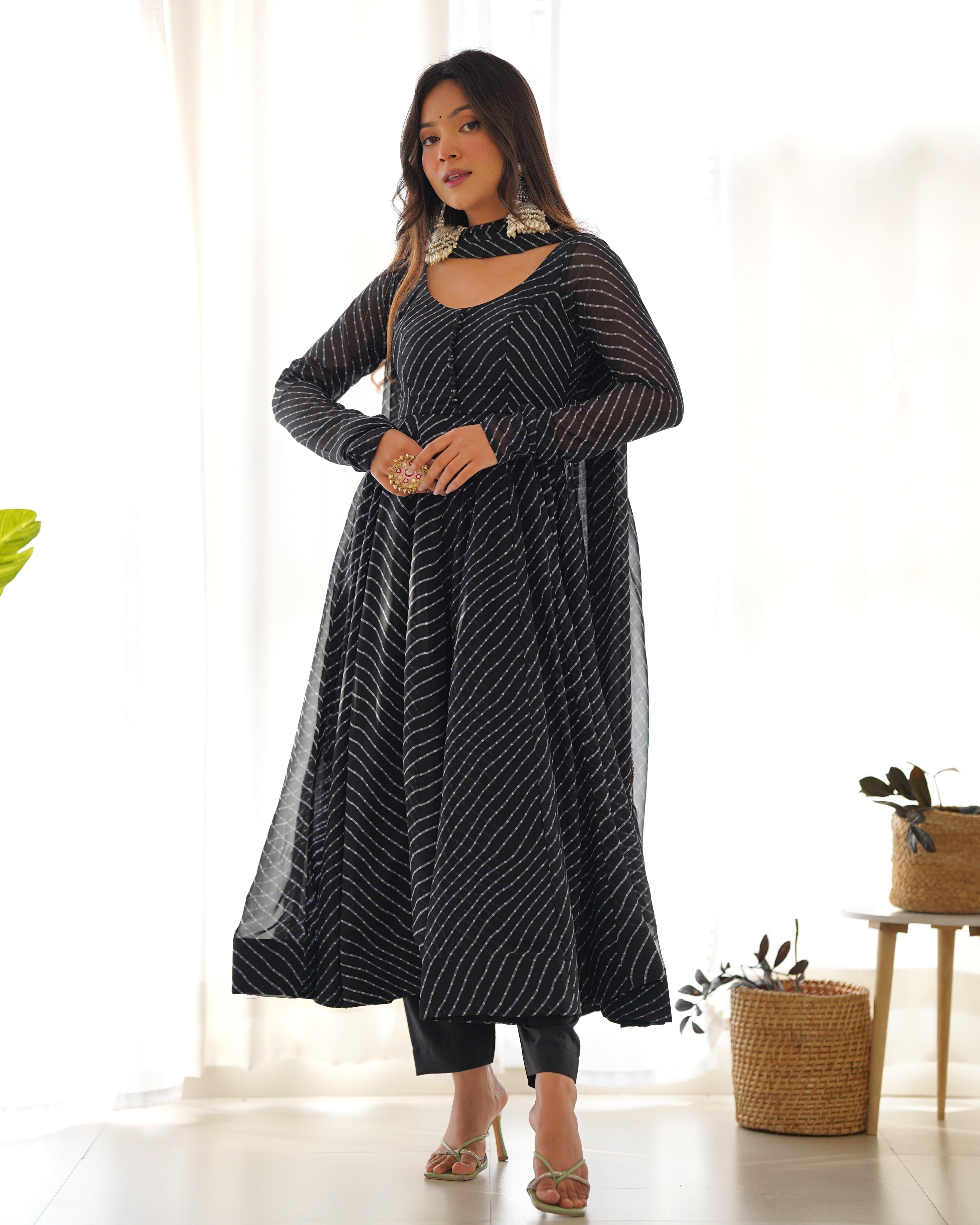 Party Wear Beautiful Gown Pent And Dupatta With Laheriya Print