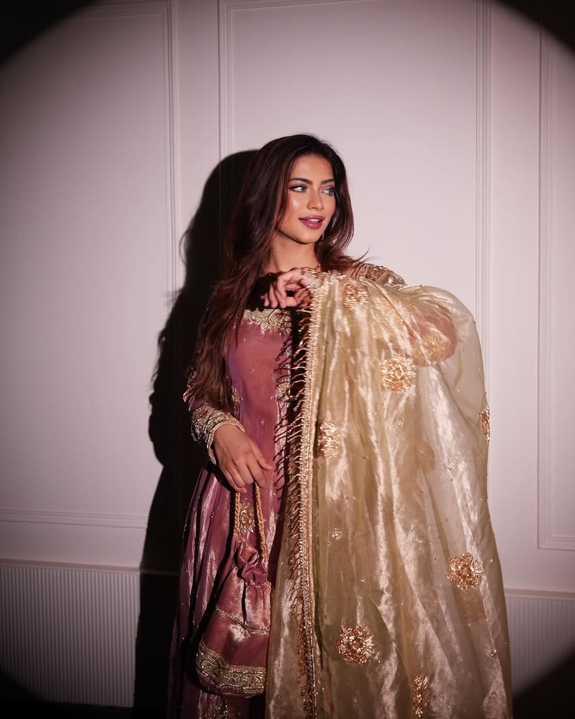 कढ़ाई, सेक्विन और मोती वर्क के साथ डिज़ाइनर पार्टी वियर सूट सेट