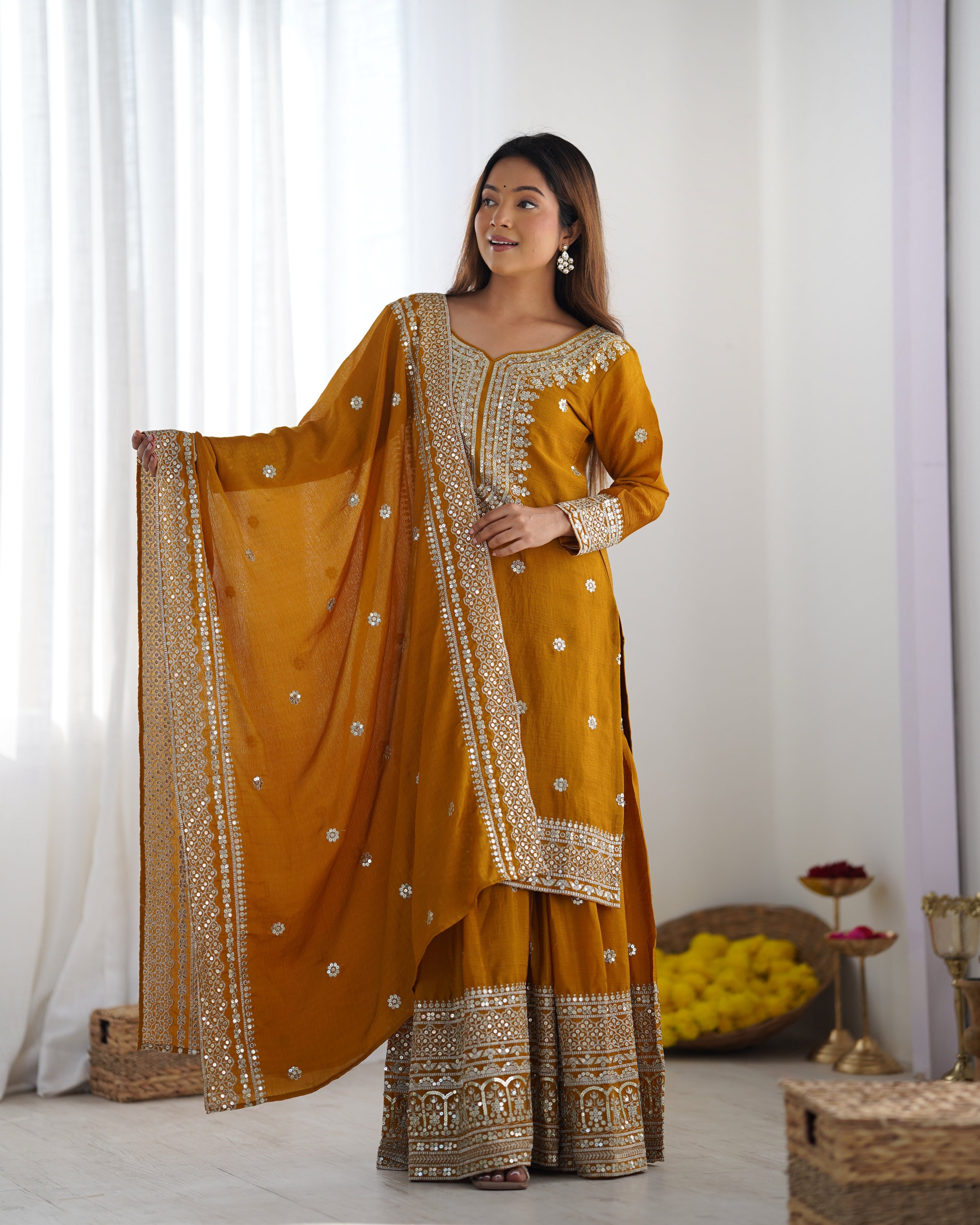Beautiful Top-Plazo And Dupatta With Heavy Embroidery Sequence Work