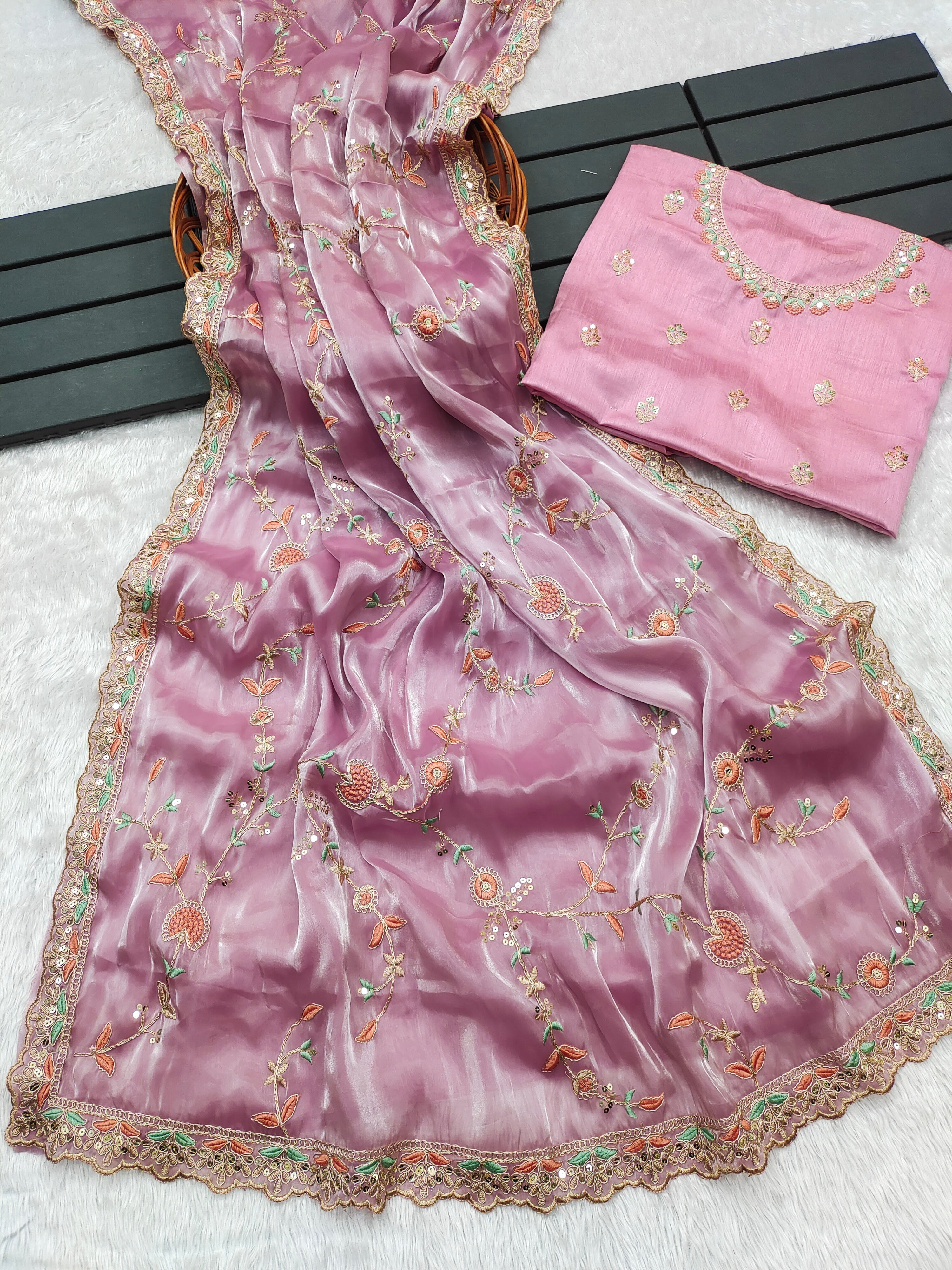 Fancy Saree With Embroidery Multi Treads ,Coding & Sequins Work