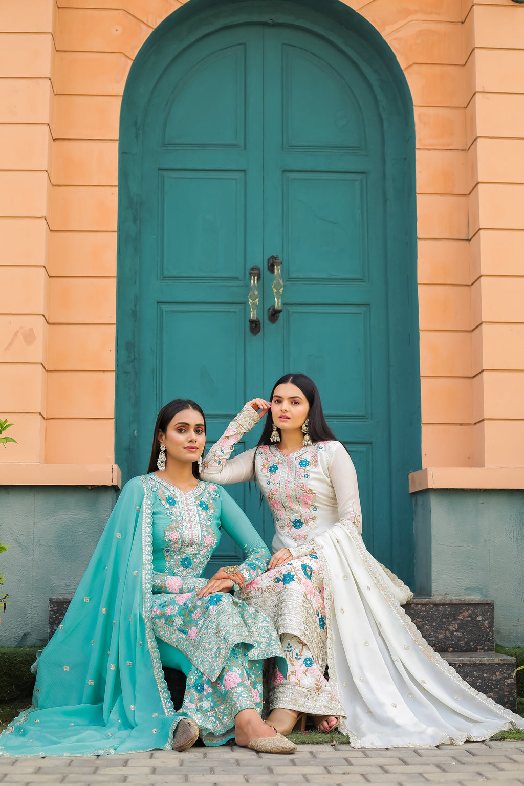 Designer Party Wear Look Pure Chinon Silk Top Plazzo & Dupatta Set