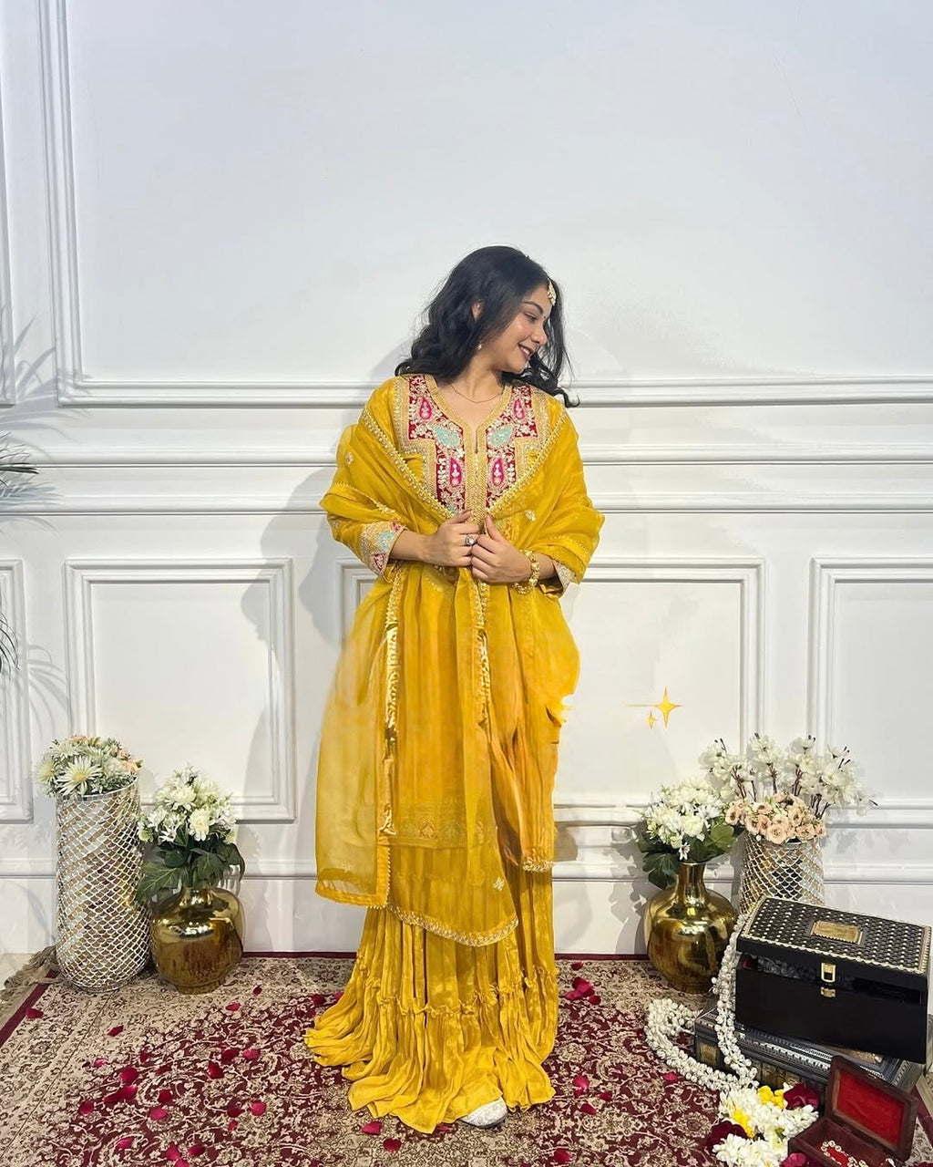 Beautiful Top-Gharara And Dupatta With Heavy Embroidery Sequence Work