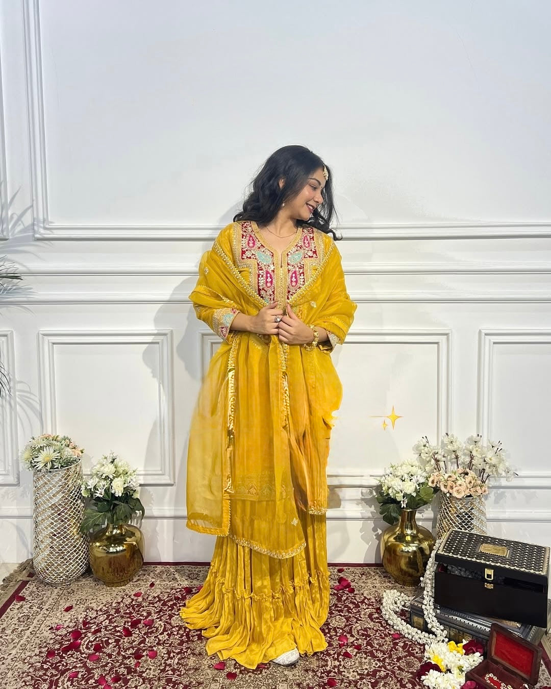 Beautiful Top-Gharara And Dupatta With Heavy Embroidery Sequence Work
