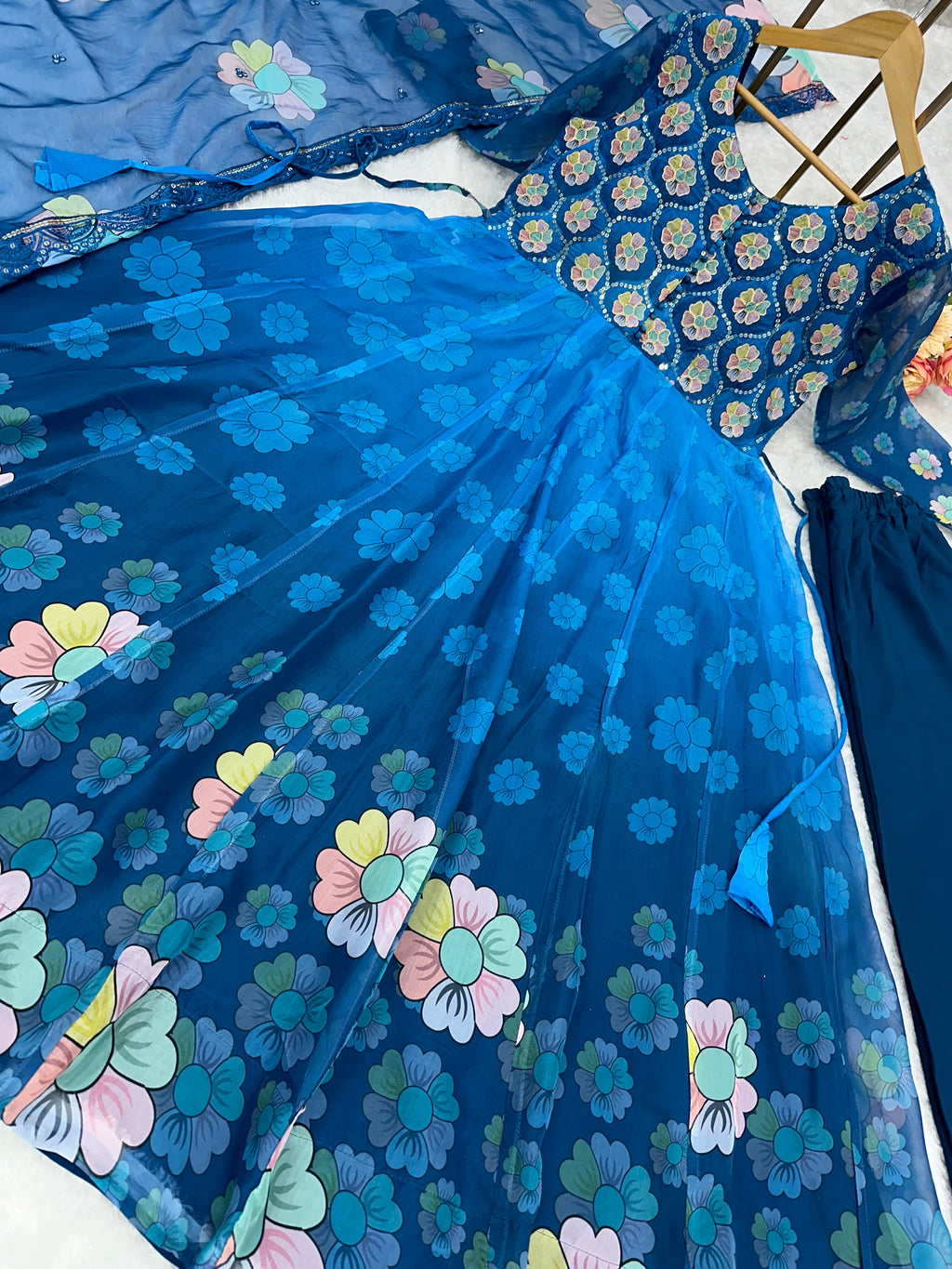 Party Wear Designer Gown Pent And Dupatta With Digital Work