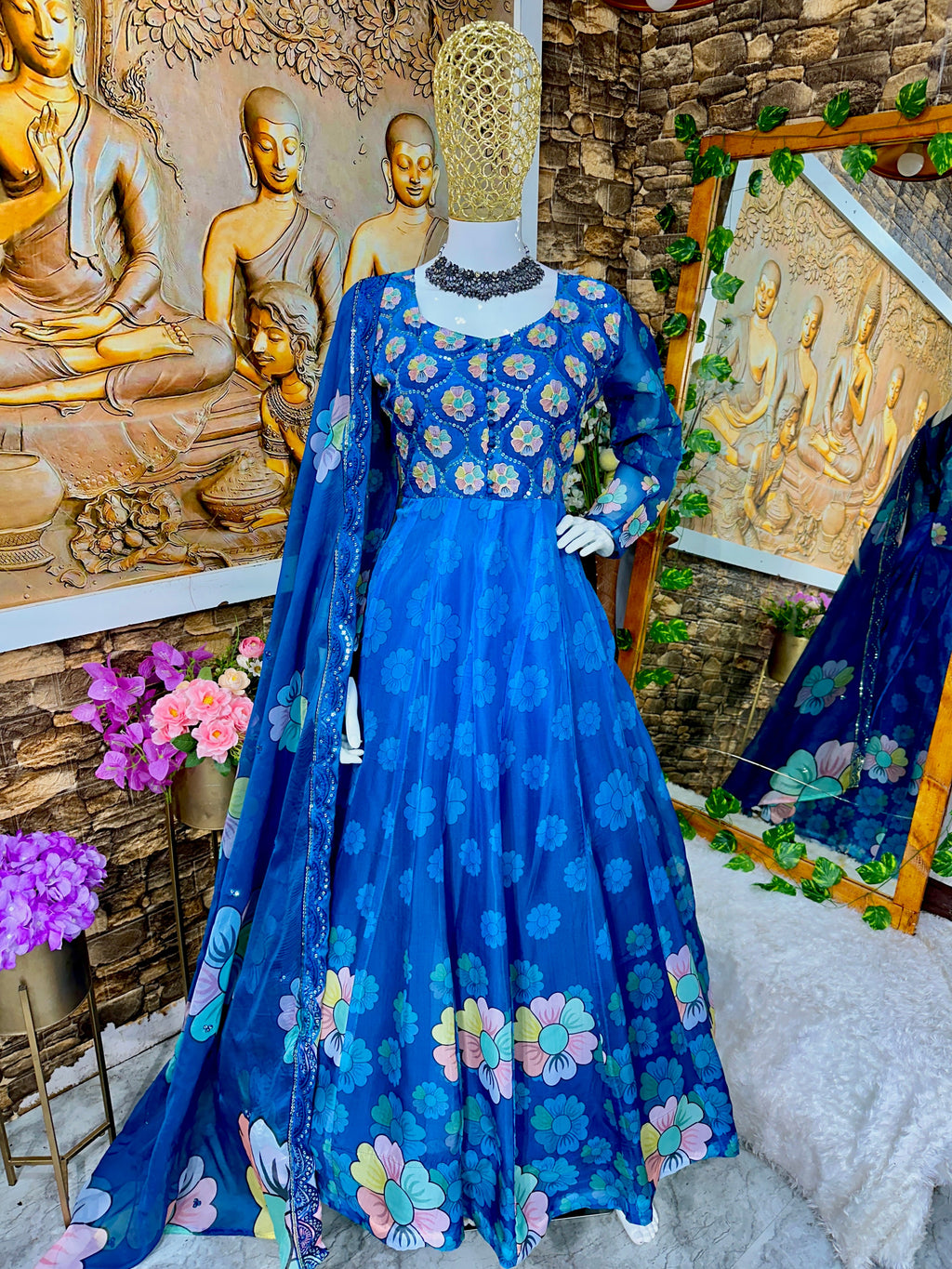 Party Wear Designer Gown Pent And Dupatta With Digital Work