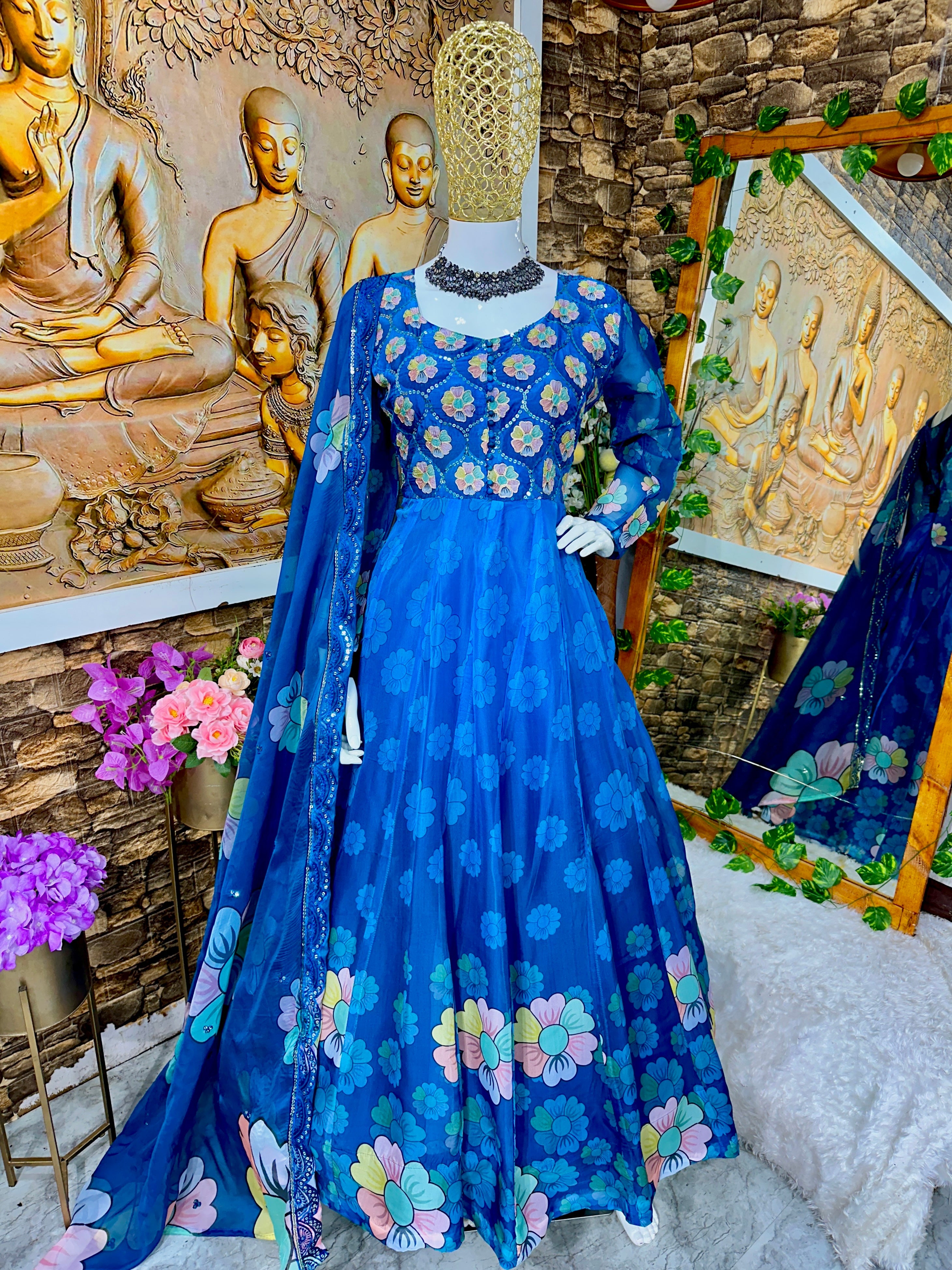 Party Wear Designer Gown Pent And Dupatta With Digital Work