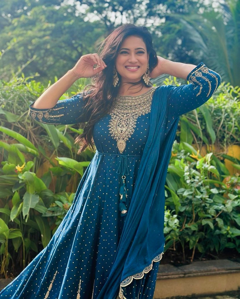 Designer Party Wear Gorgeous Look Gown, Pent And Dupatta