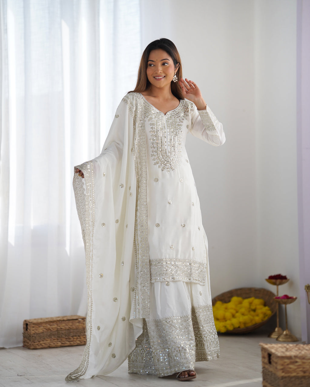 Beautiful Top-Plazo And Dupatta With Heavy Embroidery Sequence Work
