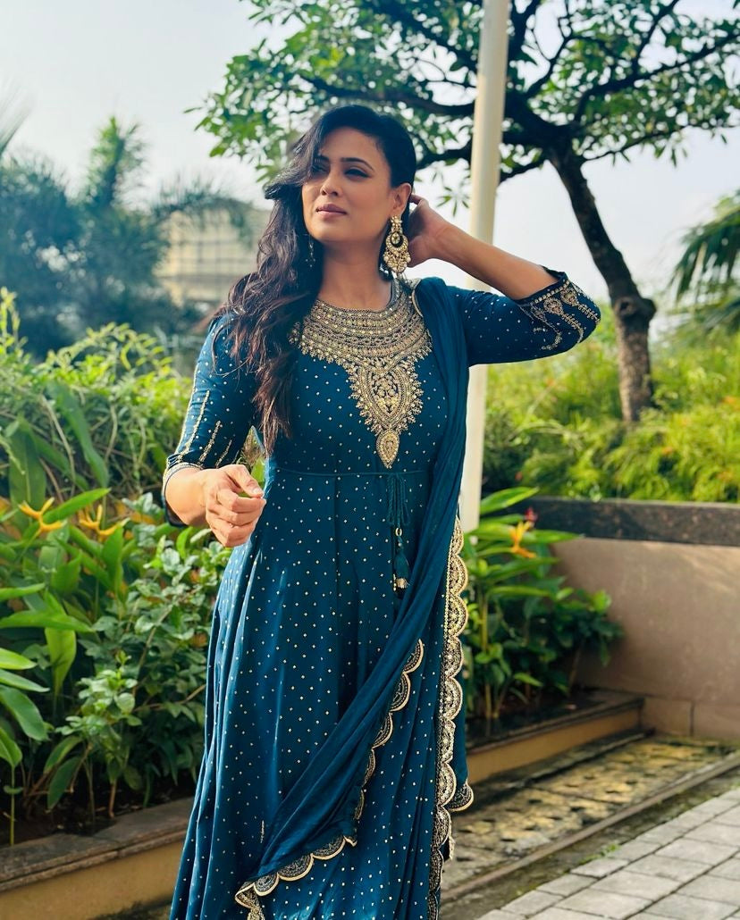 Designer Party Wear Gorgeous Look Gown, Pent And Dupatta