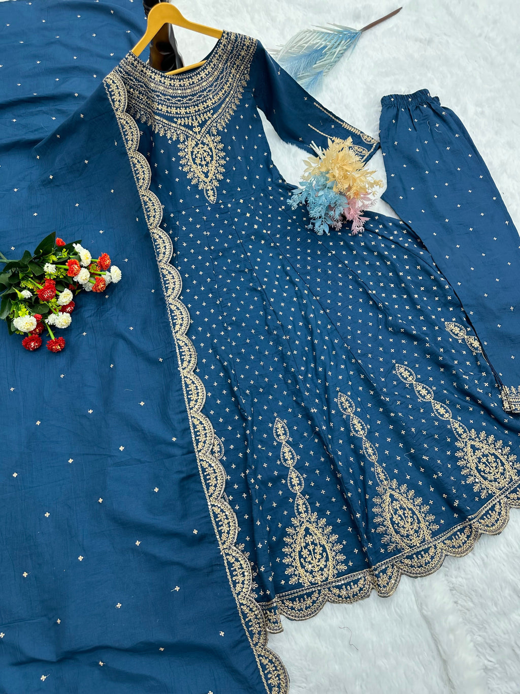 Designer Party Wear Gorgeous Look Gown, Pent And Dupatta