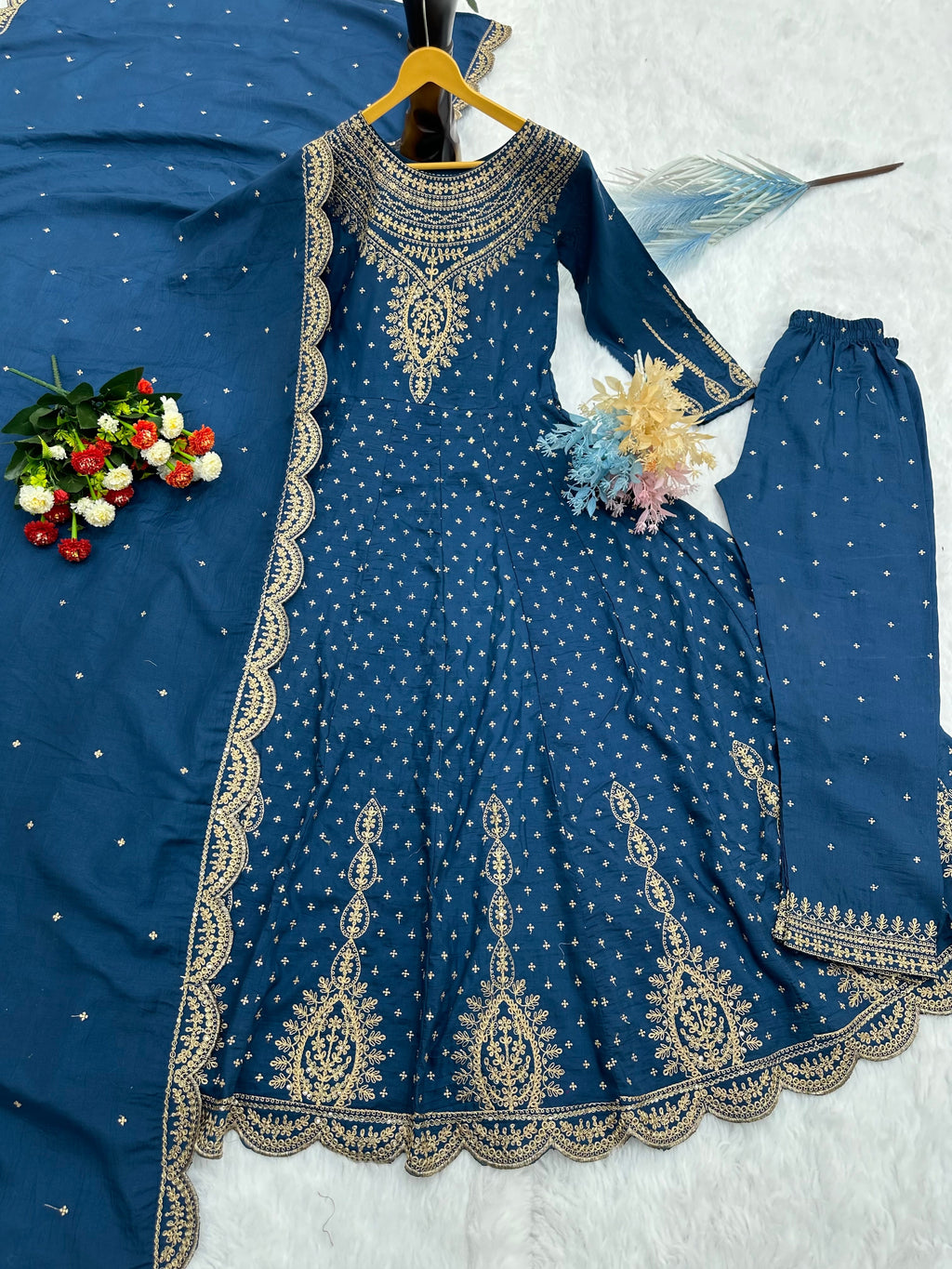 Designer Party Wear Gorgeous Look Gown, Pent And Dupatta