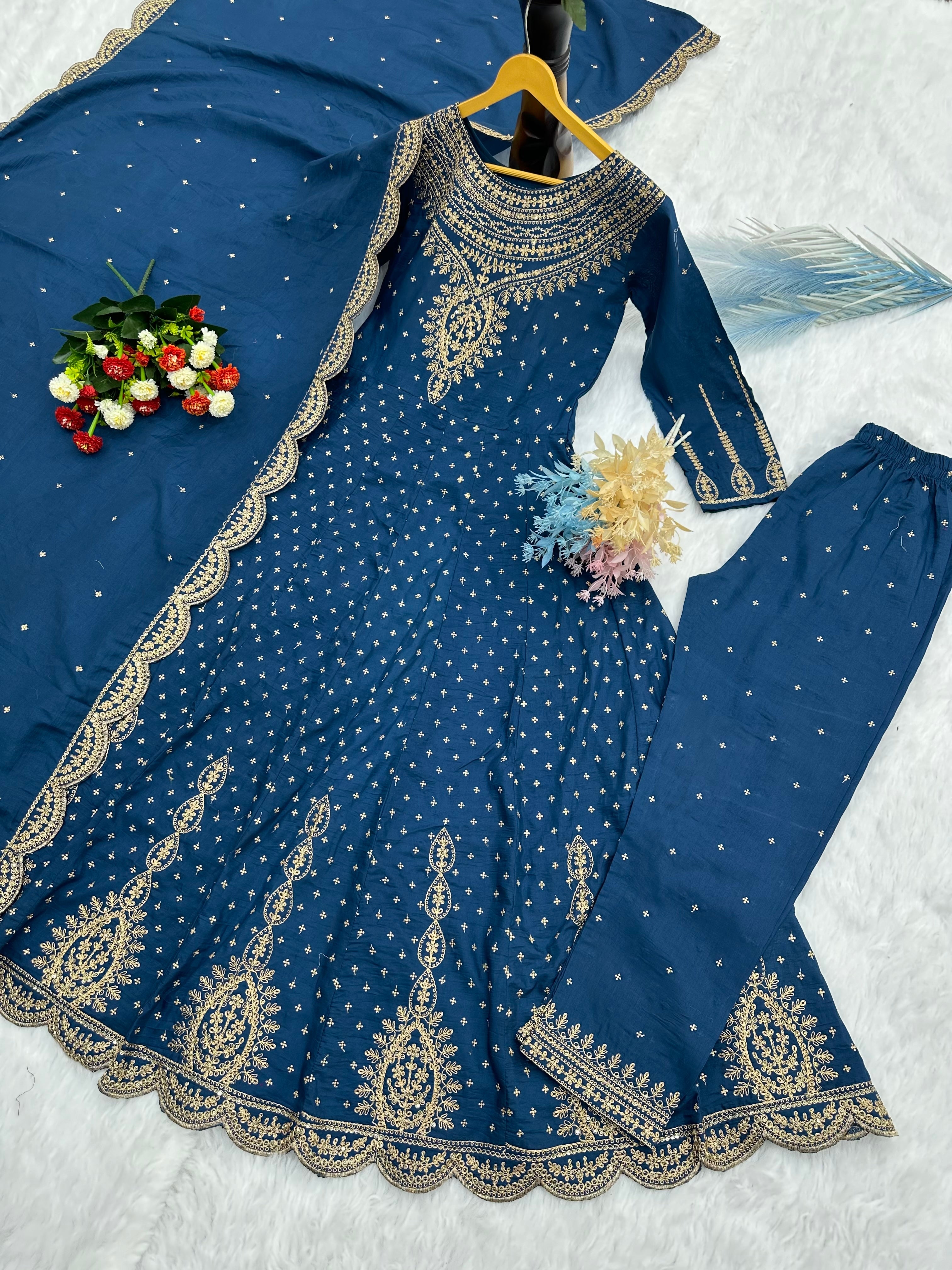 Designer Party Wear Gorgeous Look Gown, Pent And Dupatta