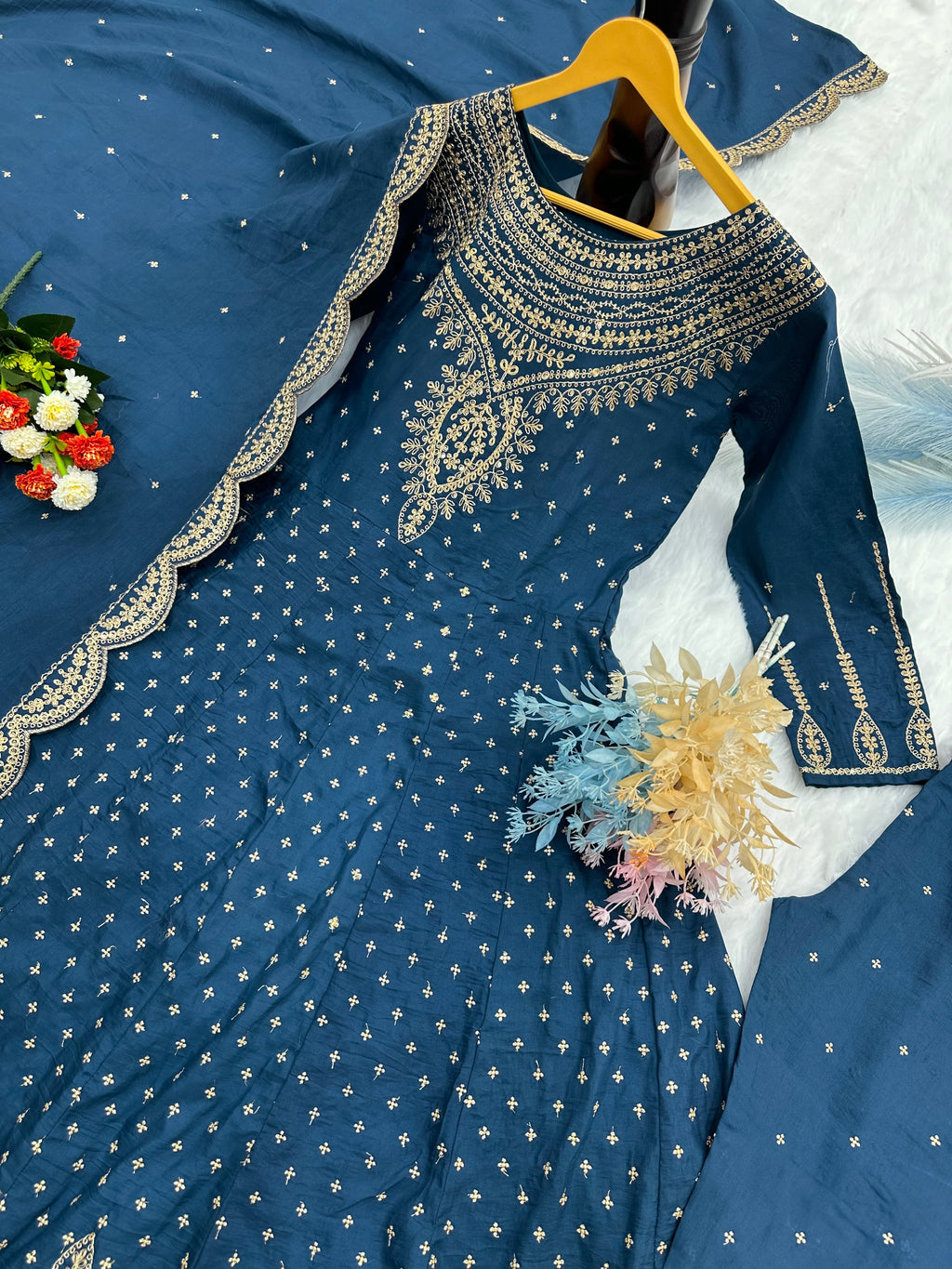 Designer Party Wear Gorgeous Look Gown, Pent And Dupatta