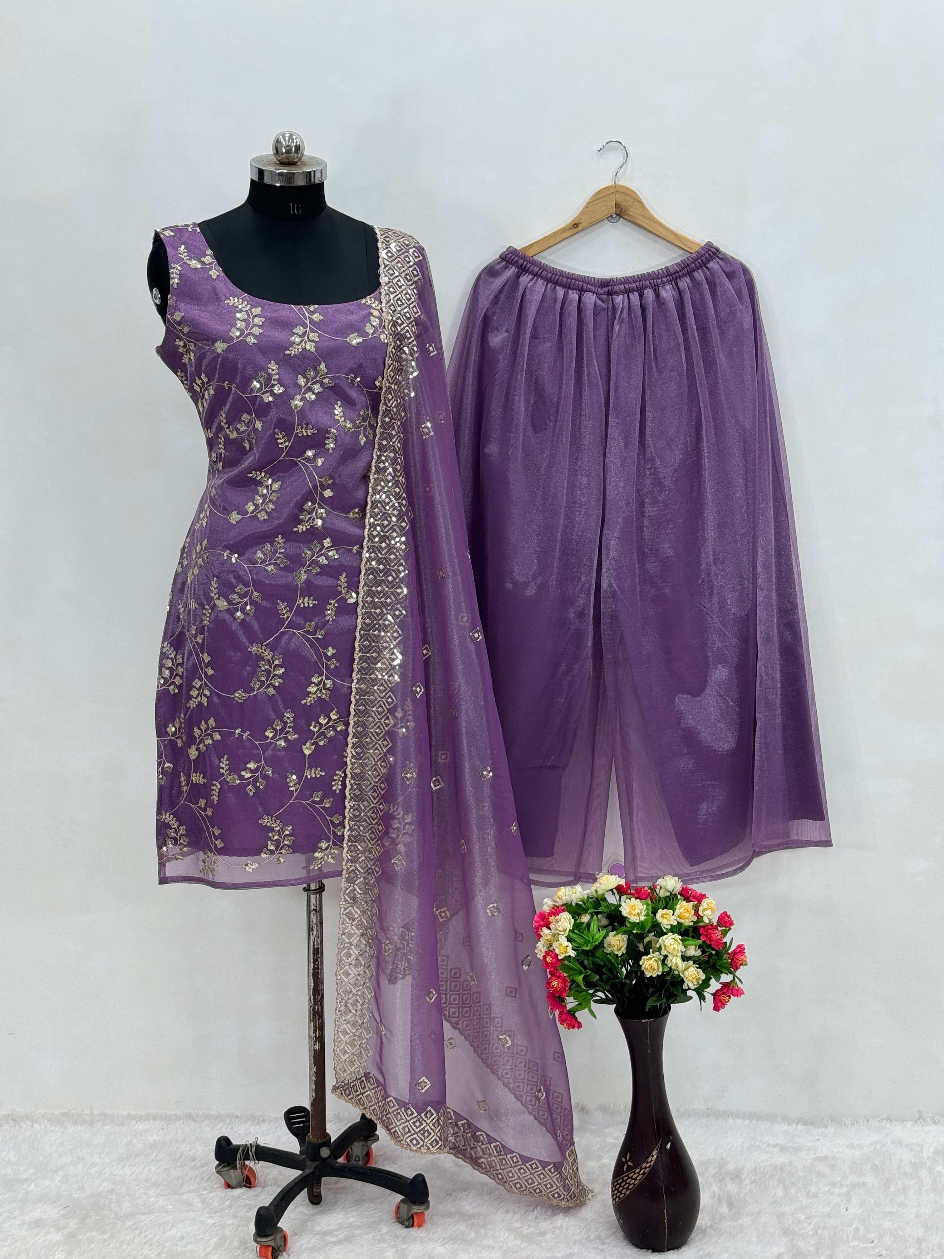 Beautiful Top Pent And Dupatta With Embroidery Sequence Work