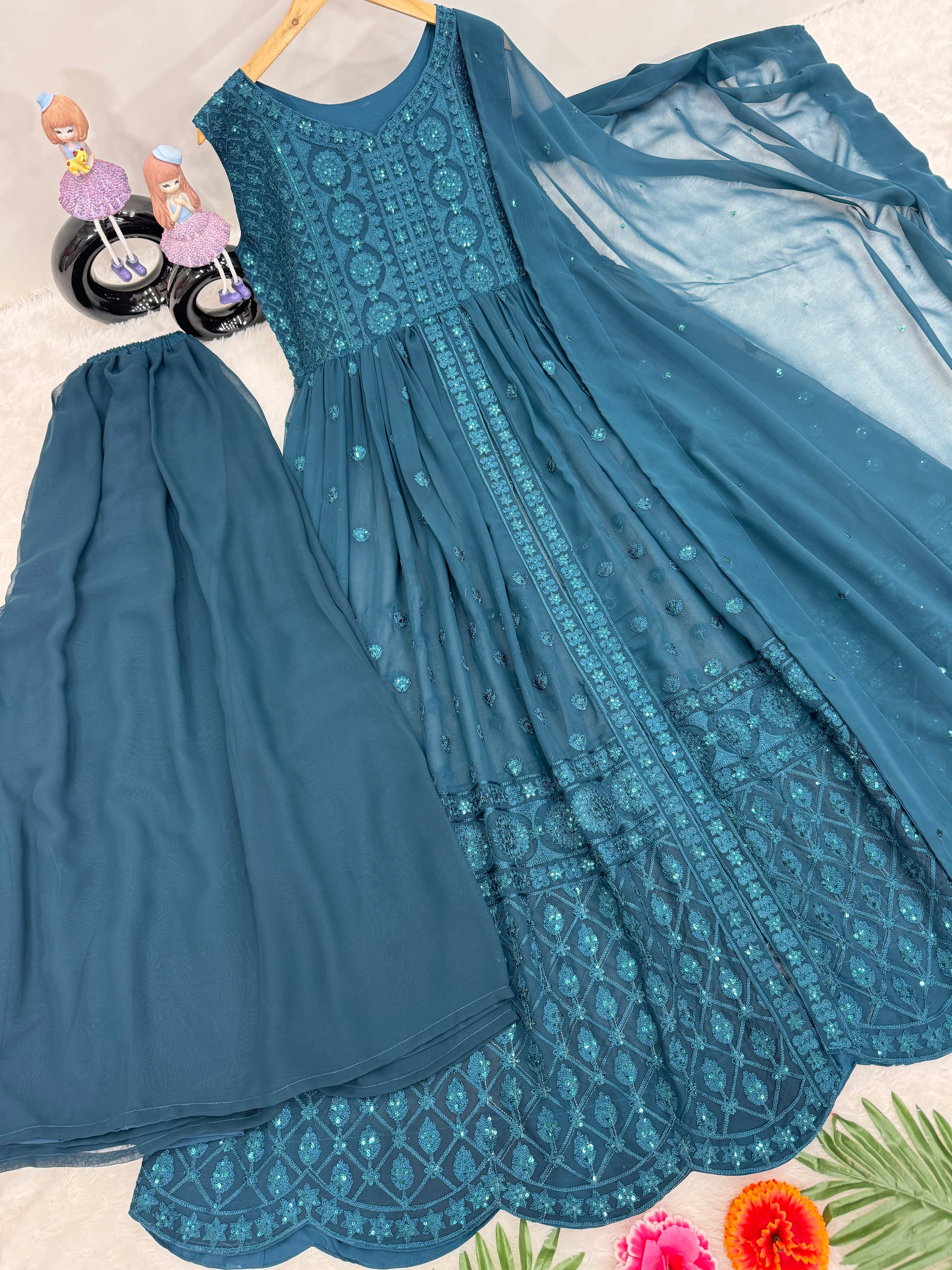 Designer Top Plazzo And Dupatta With Sequence Work