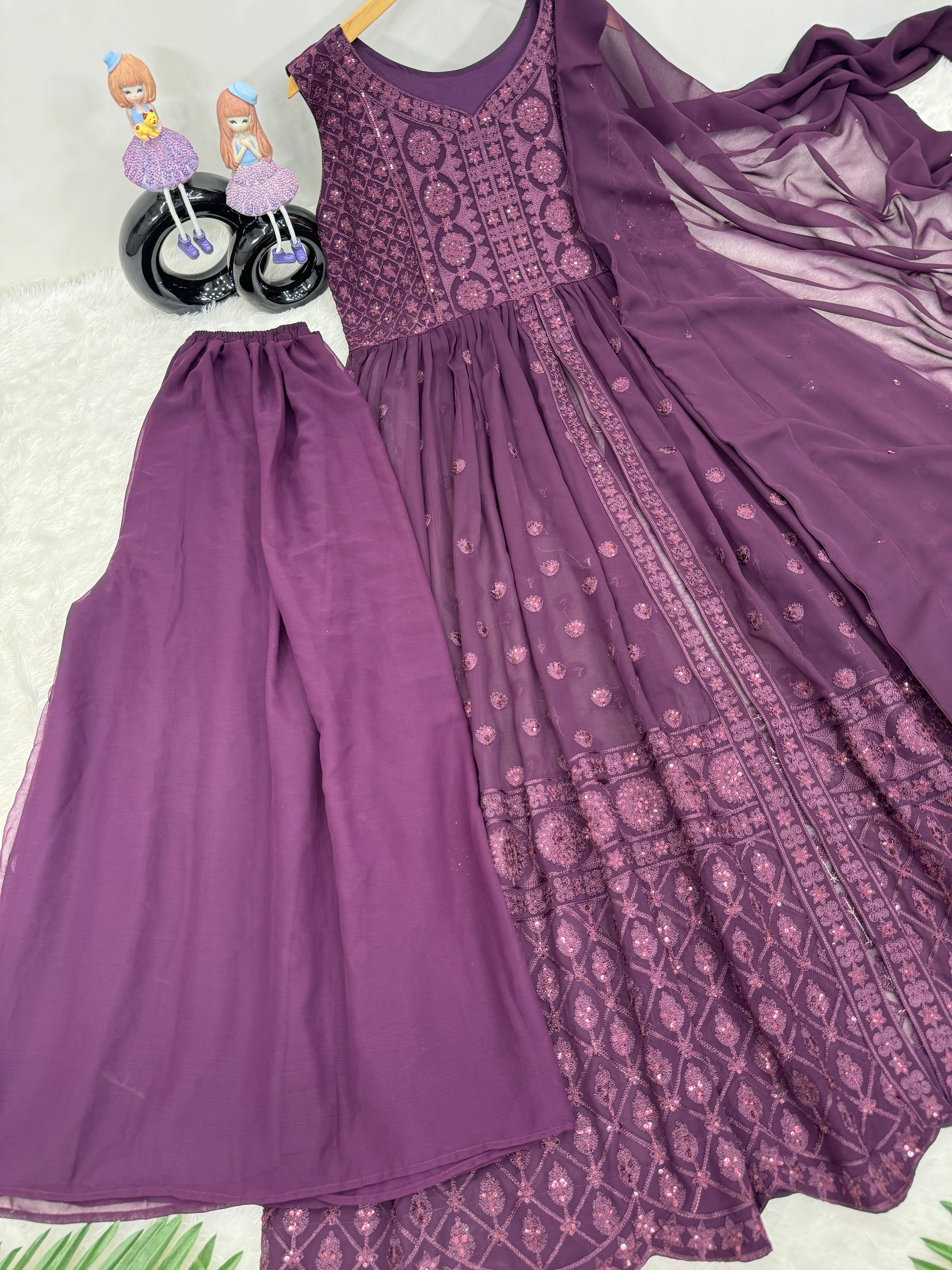 Designer Top Plazzo And Dupatta With Sequence Work