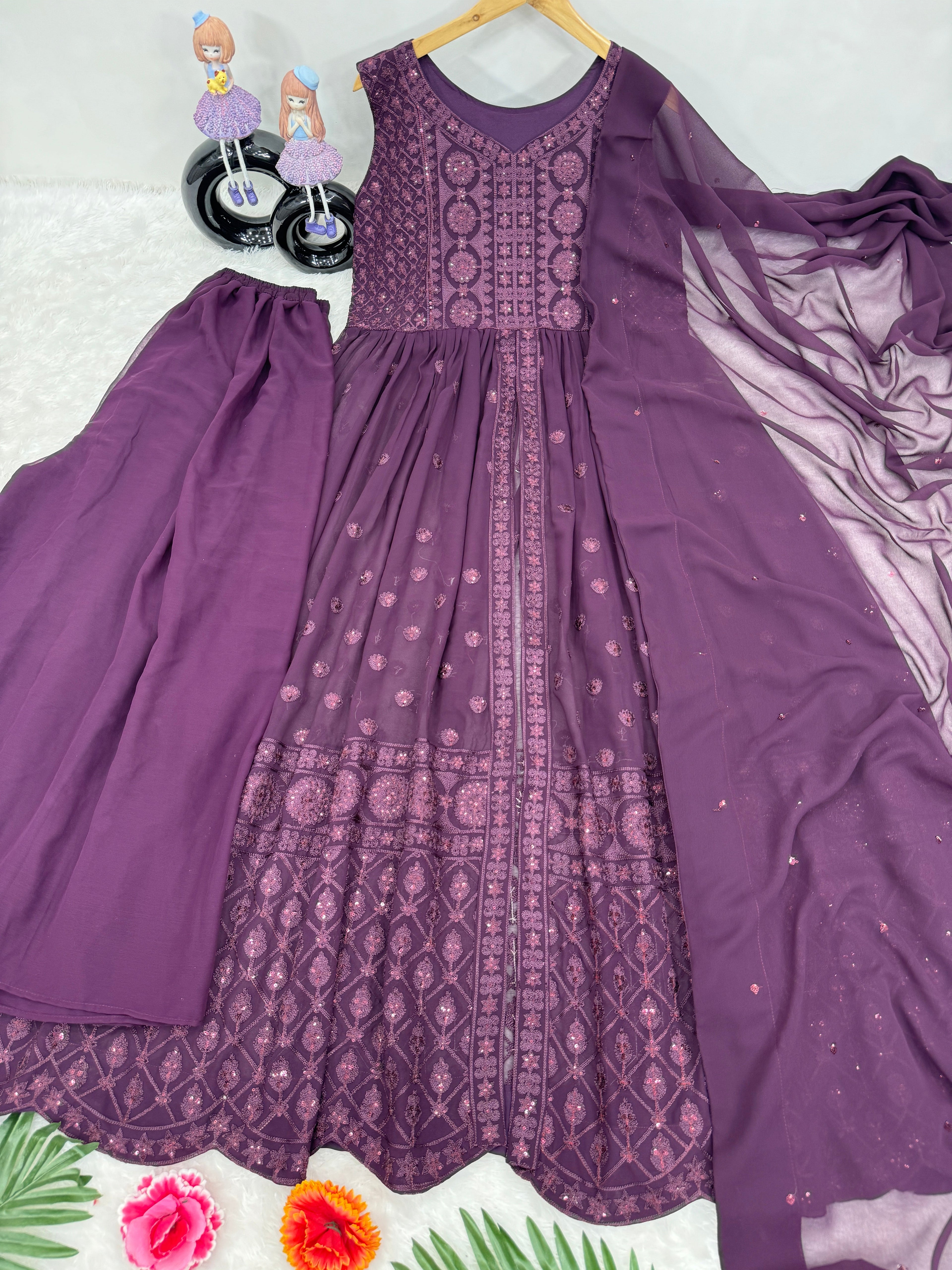 Designer Top Plazzo And Dupatta With Sequence Work