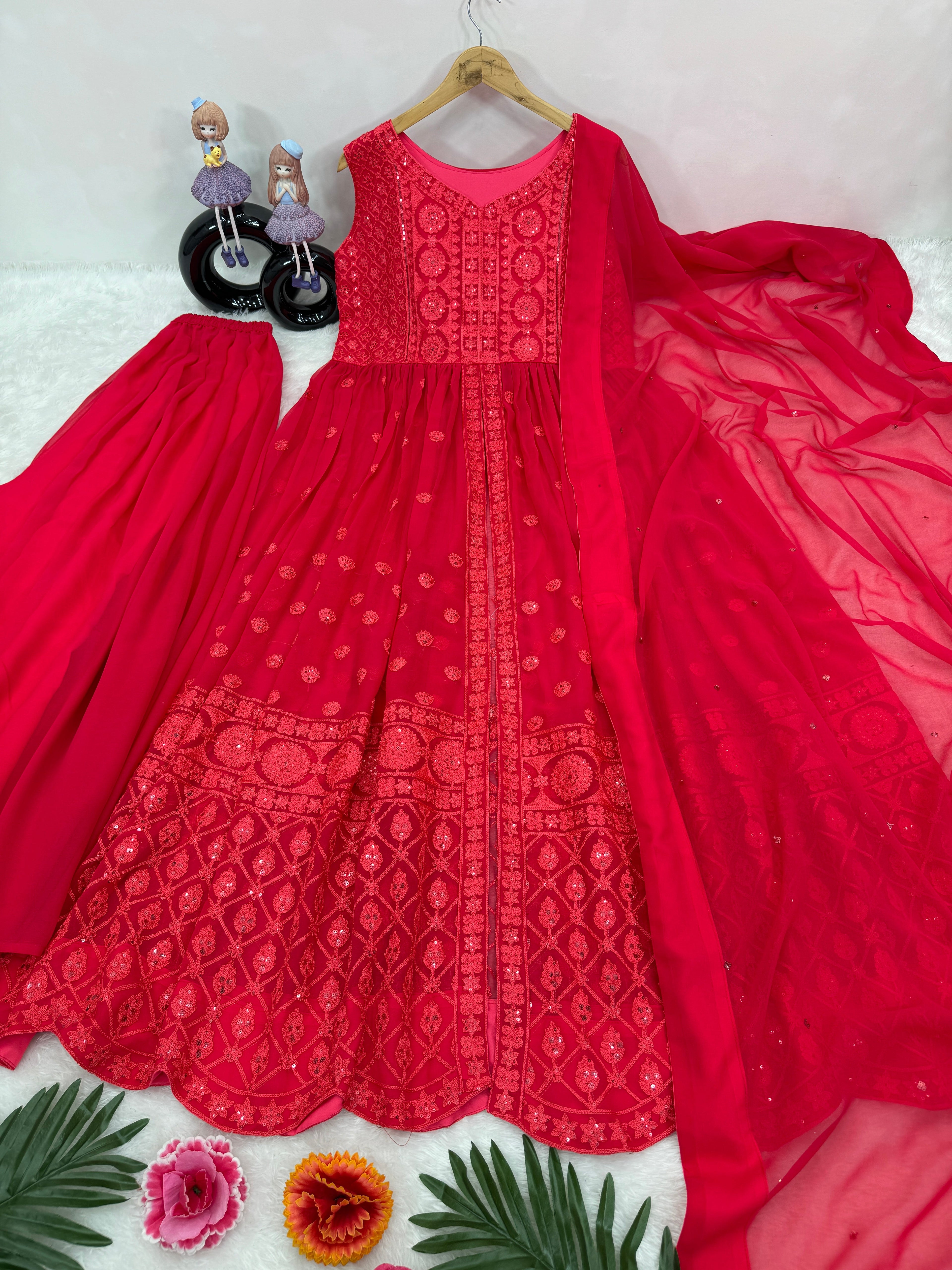 Designer Top Plazzo And Dupatta With Sequence Work