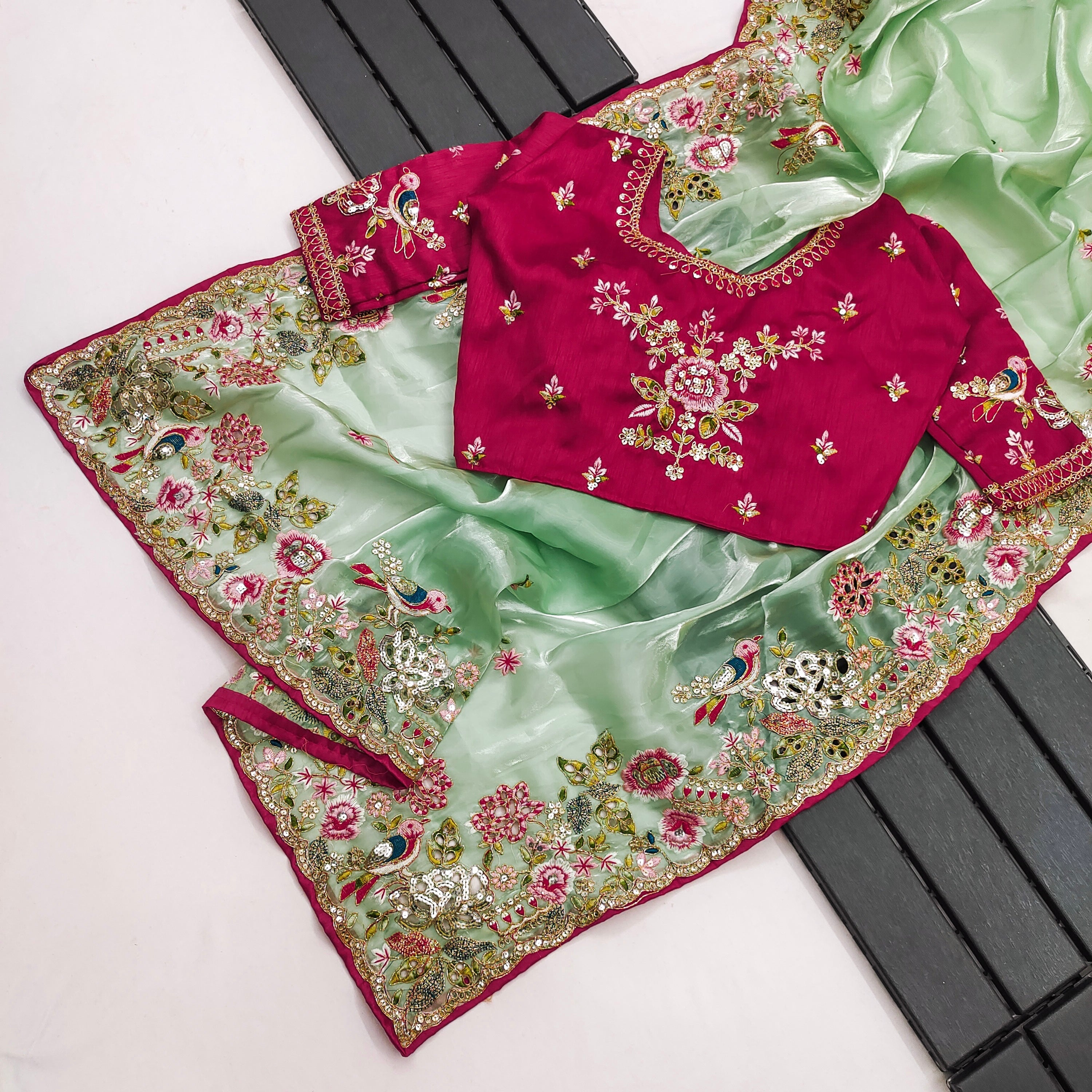 Fancy Saree With  Embroidery Multi Treads, Coding & Sequins Work