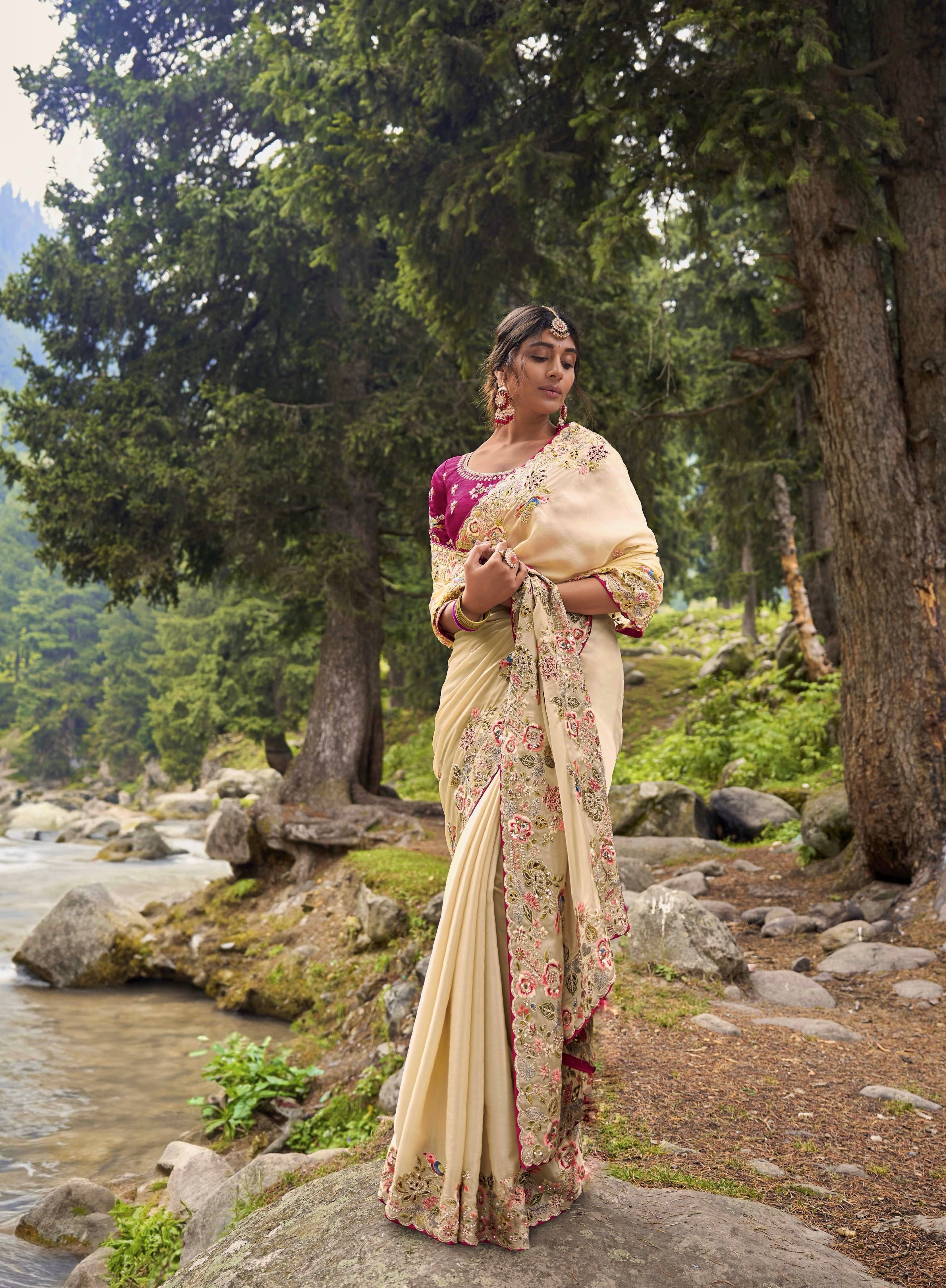 Fancy Saree With  Embroidery Multi Treads, Coding & Sequins Work
