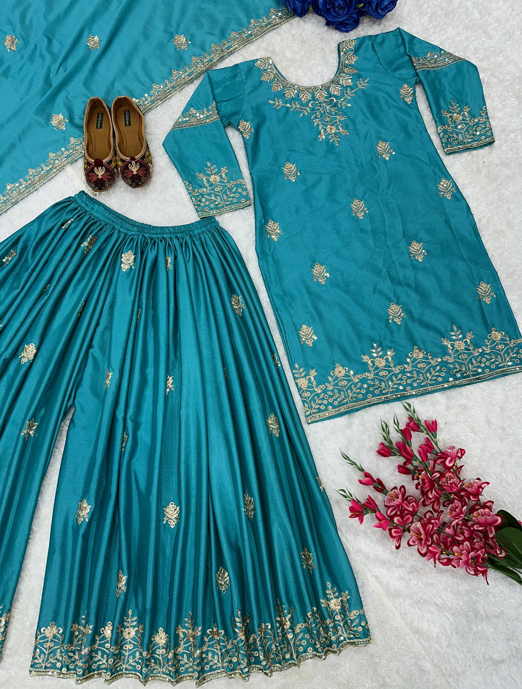 Beautiful Party Wear Top And Sharara With Fancy Dupatta