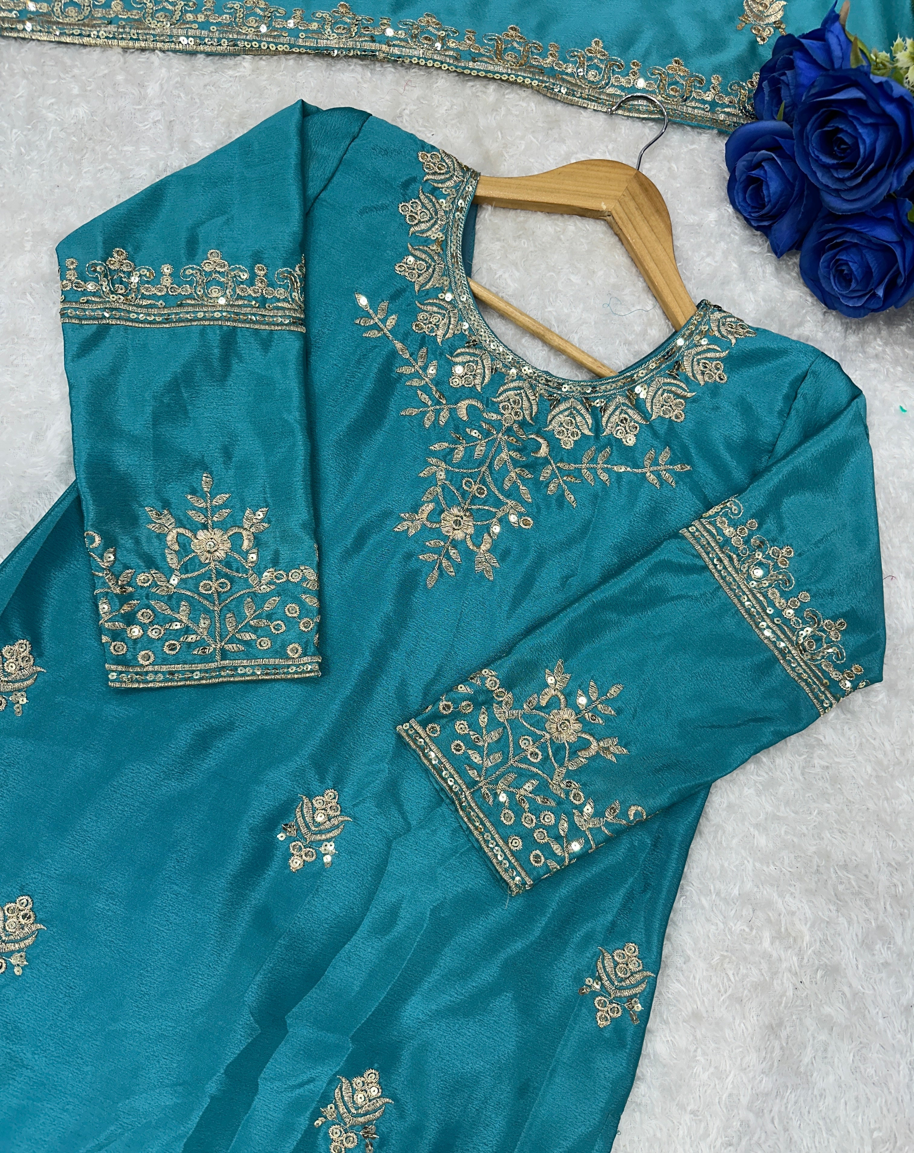 Beautiful Party Wear Top And Sharara With Fancy Dupatta