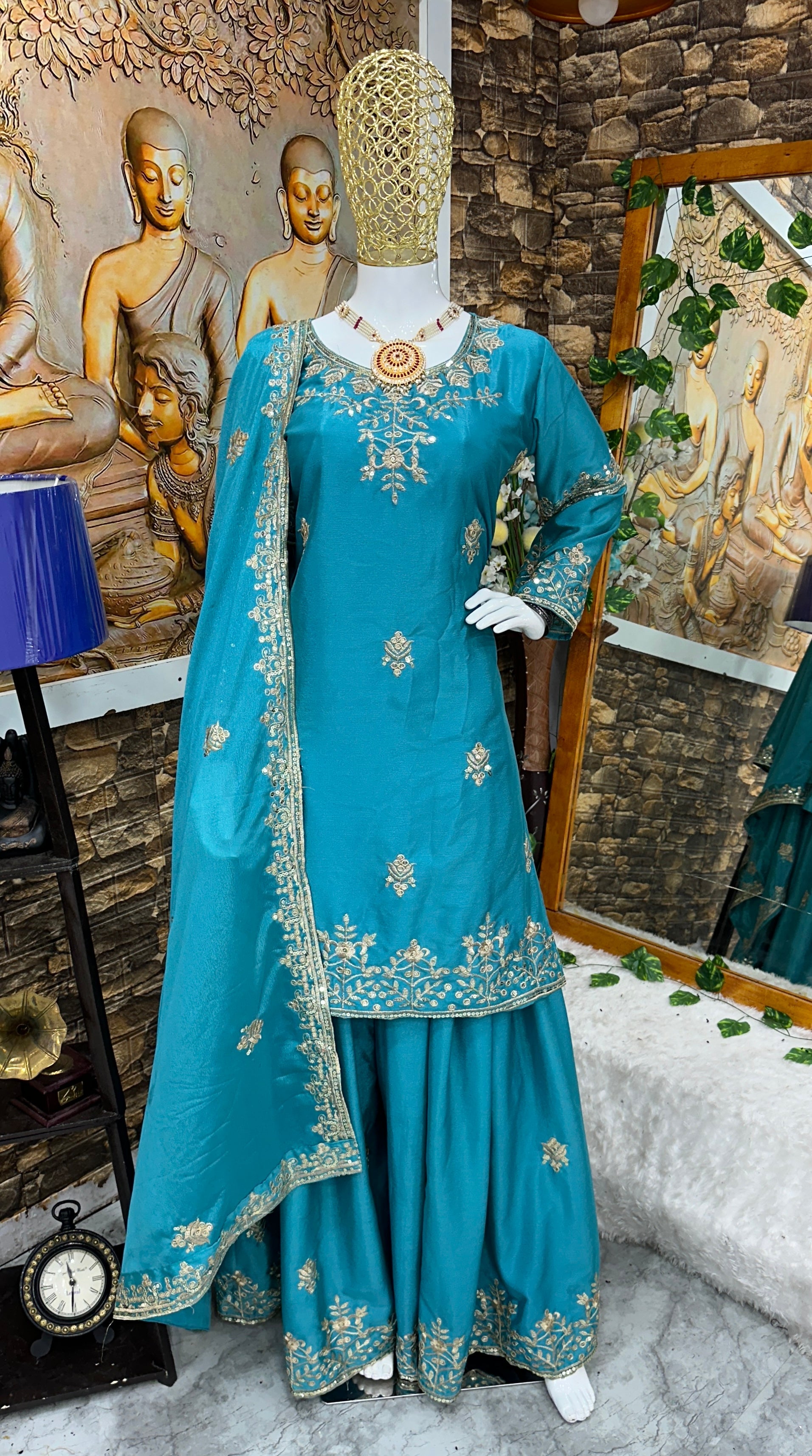 Beautiful Party Wear Top And Sharara With Fancy Dupatta