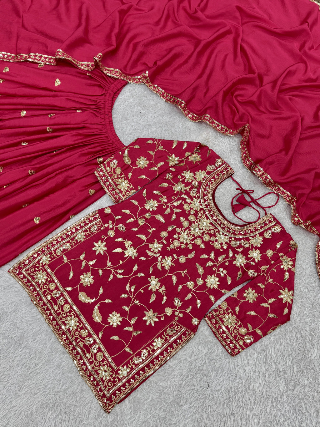 Beautiful Top-Plazzo And Dupatta  With Embroidery Sequence Work