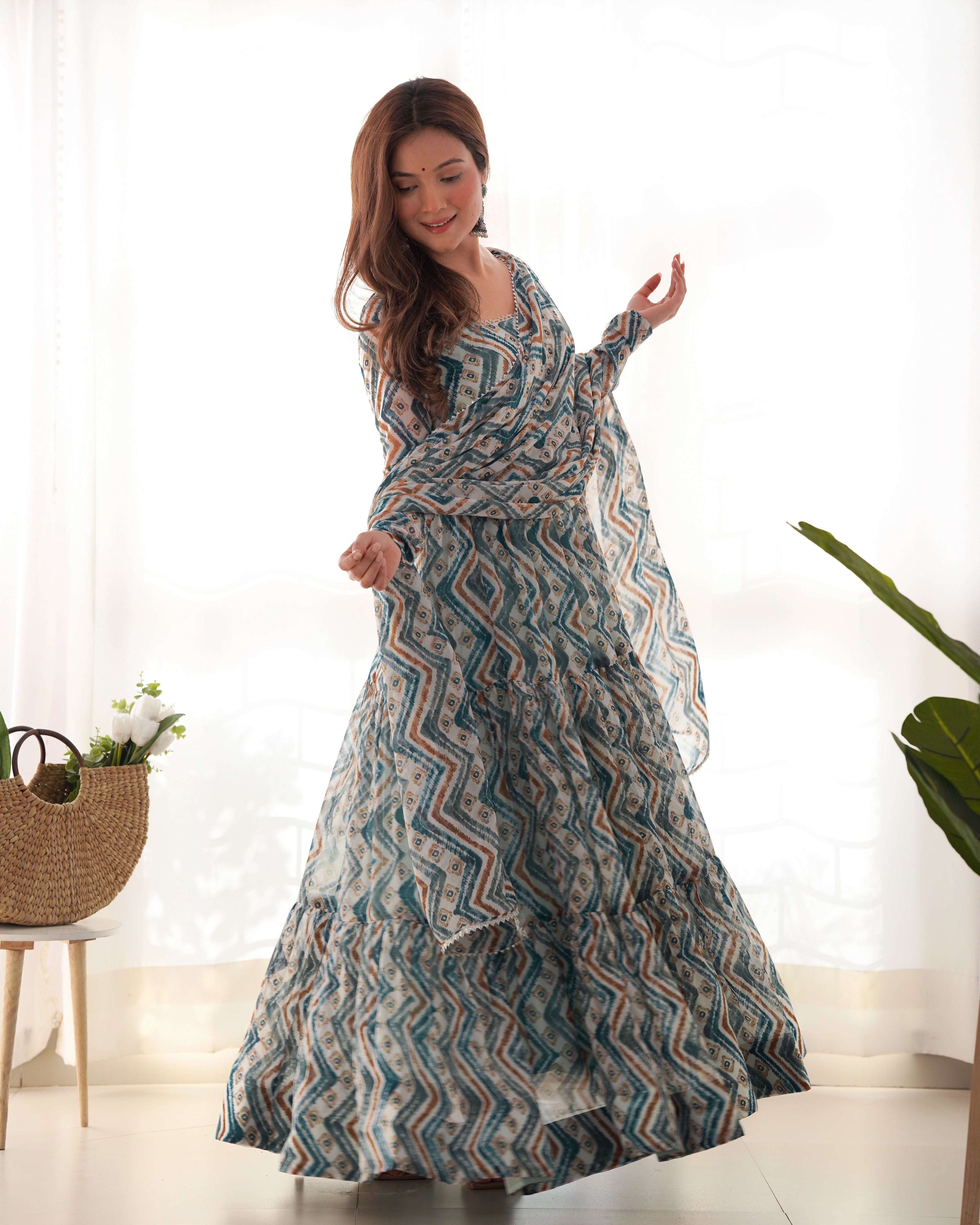 Party Wear Beautiful Anarkali Gown, Pent And Dupatta