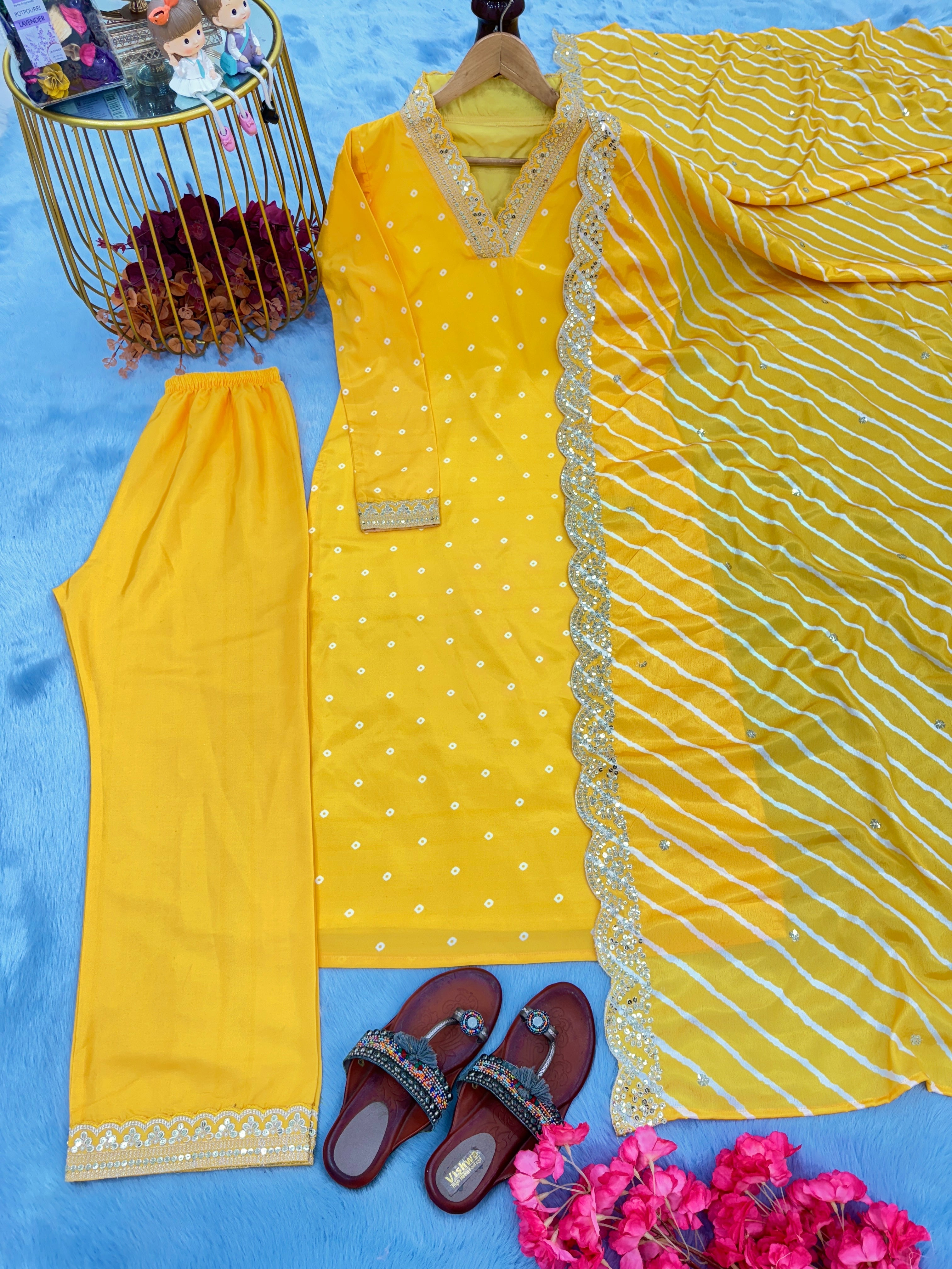 Party Wear Look Heavy Modal Silk Top Bottom & Dupatta Set