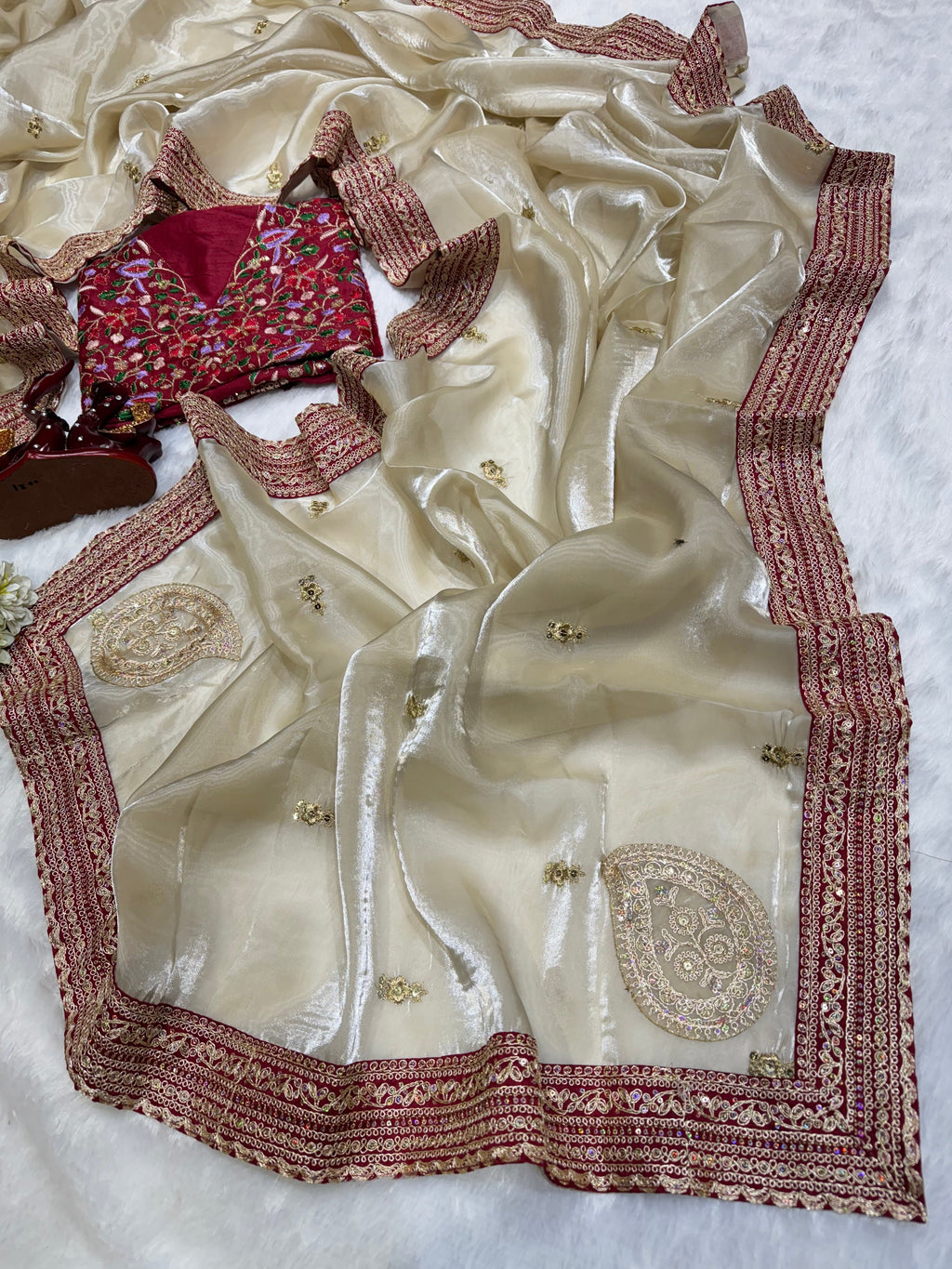 Designer Saree With Sequins And Cording Embroidered Work