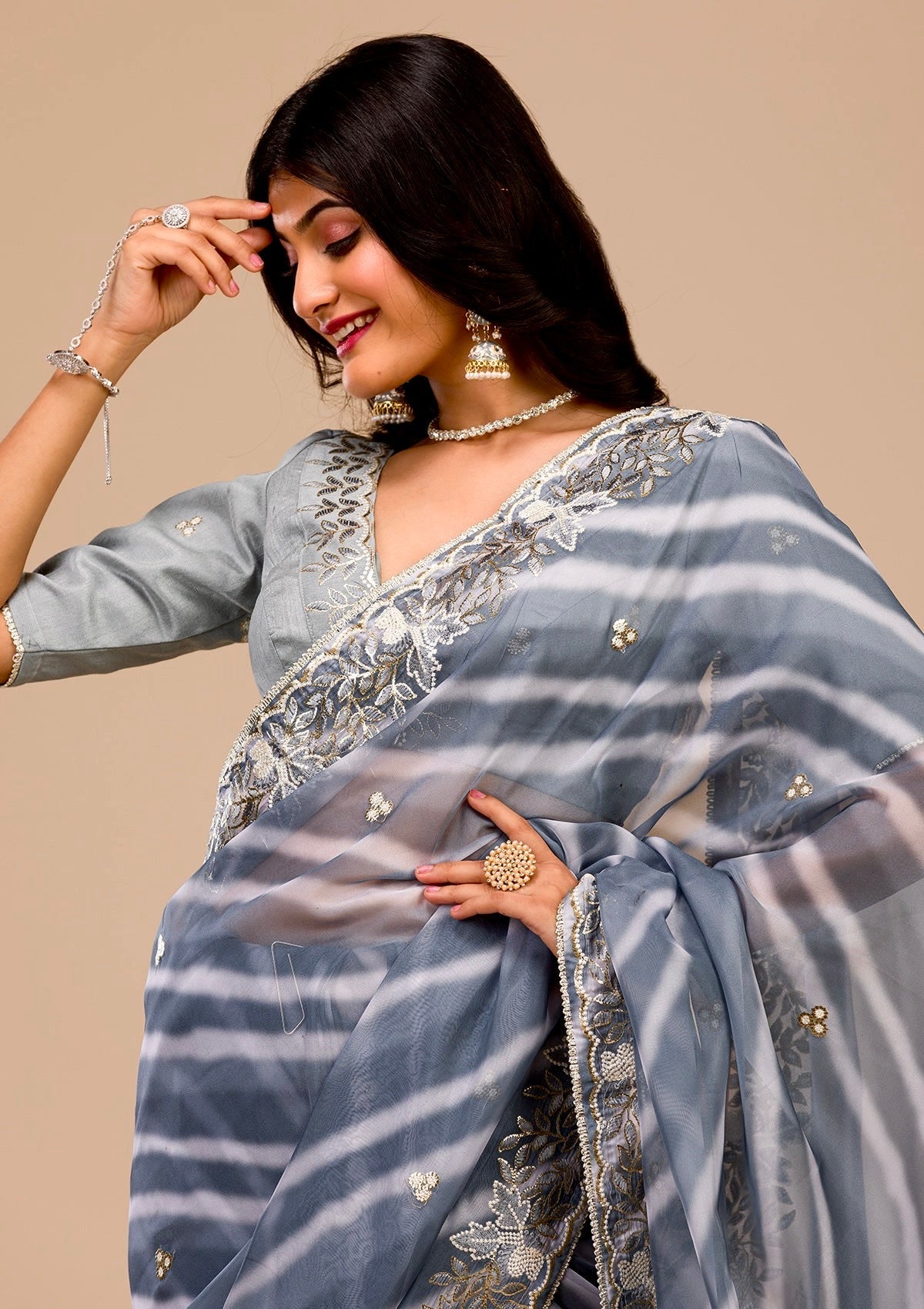 Designer Saree With Digital Prints & Embroidery Work