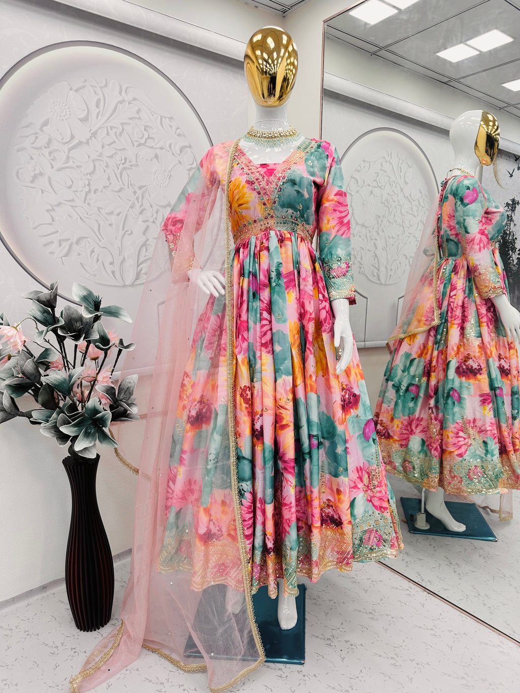 Designer Party Wear Anarkali Gown, Pent And Dupatta