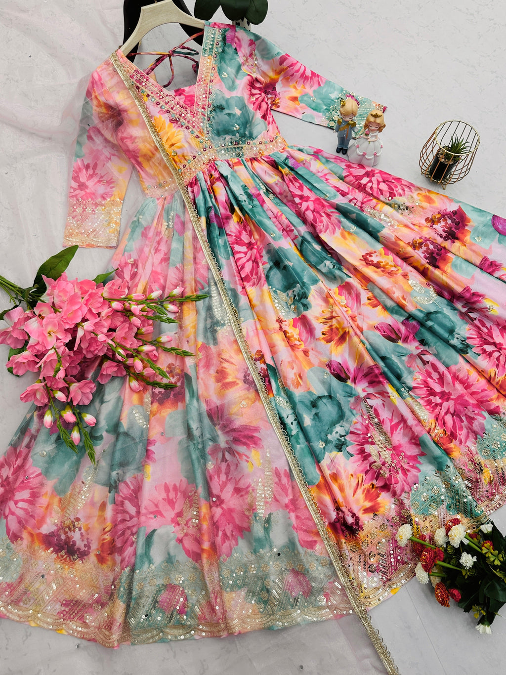 Designer Party Wear Anarkali Gown, Pent And Dupatta