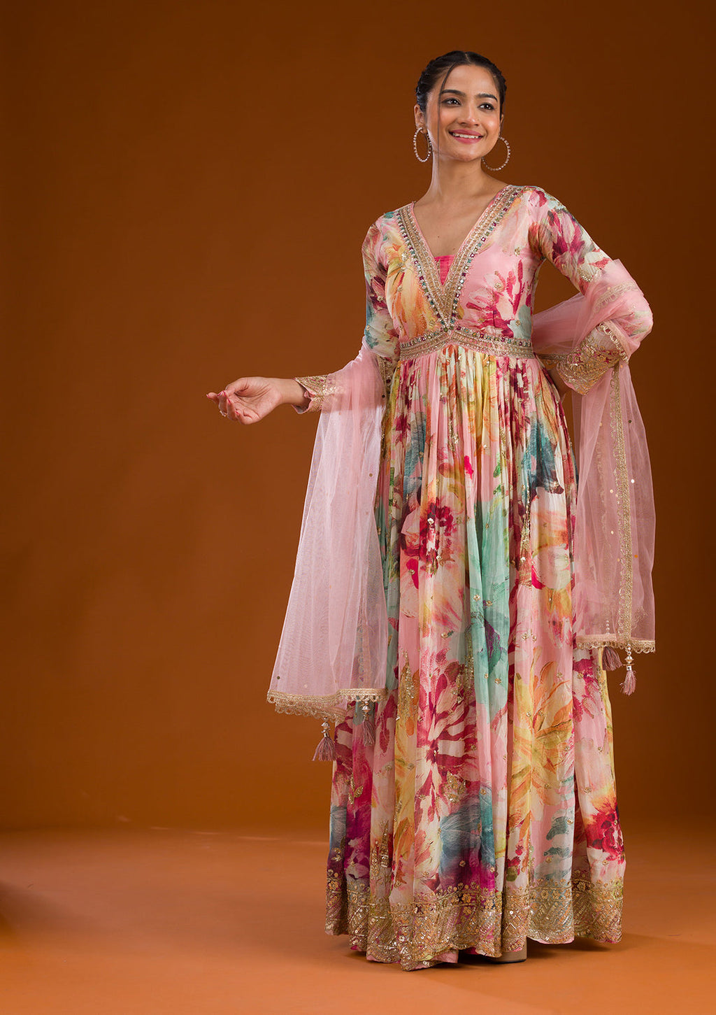 Designer Party Wear Anarkali Gown, Pent And Dupatta