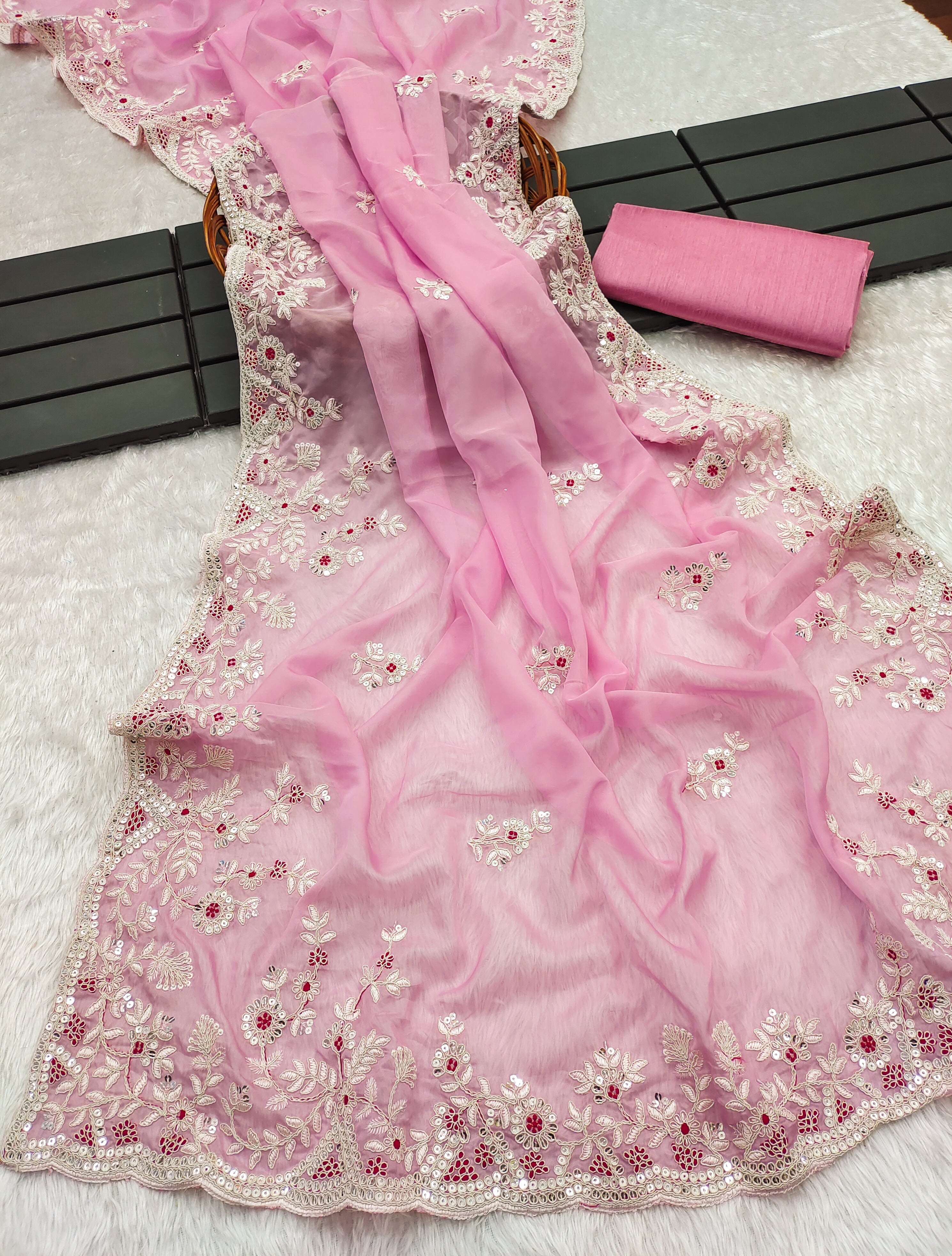 Designer Saree With Embroidery Multi Treads, Coding & Sequins Work